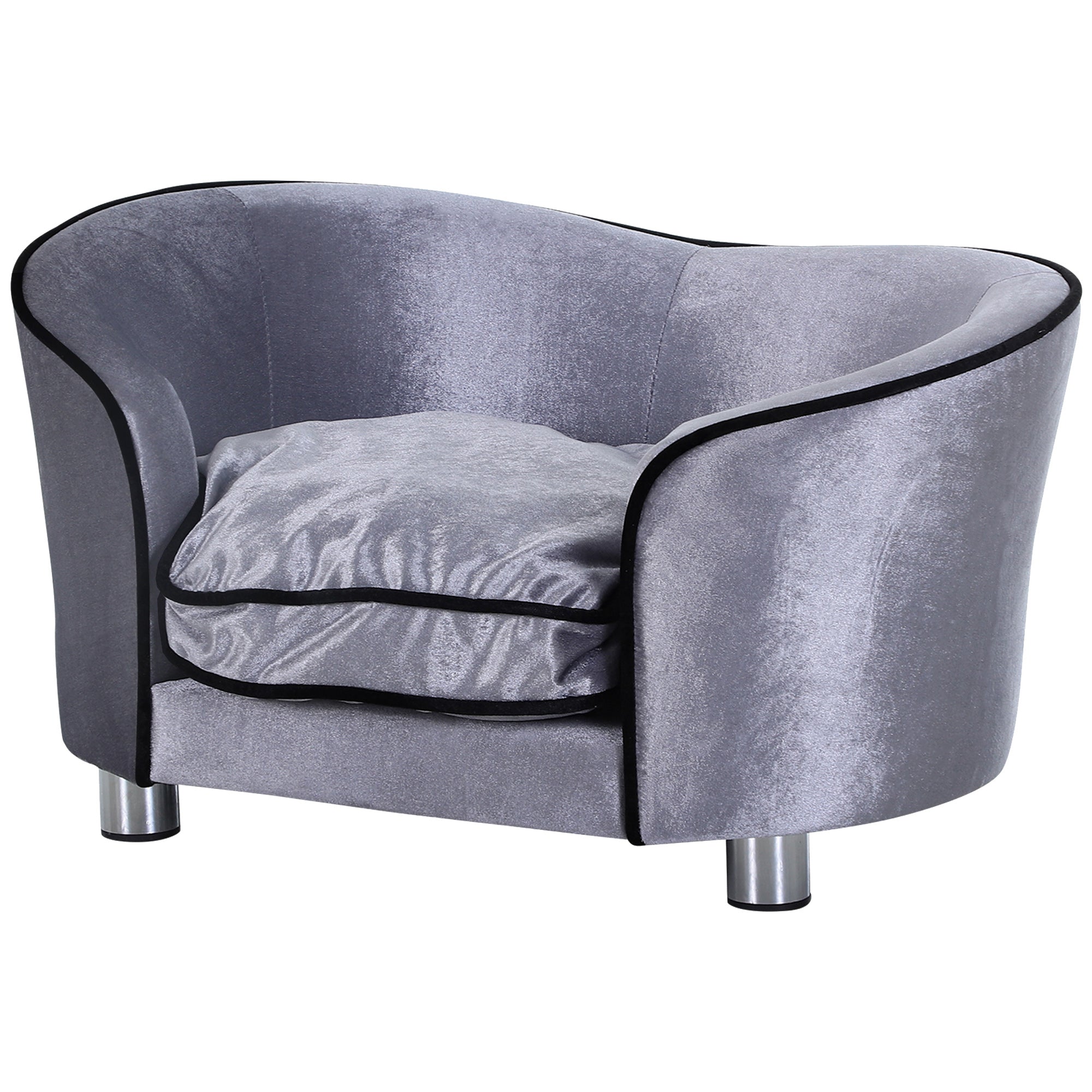 PawHut Dog Sofa Bed for Miniature Dogs, Pet Couch Kitten Lounge with Removable Soft Cushion, Thick Sponge, Wooden Frame, Storage Pocket
