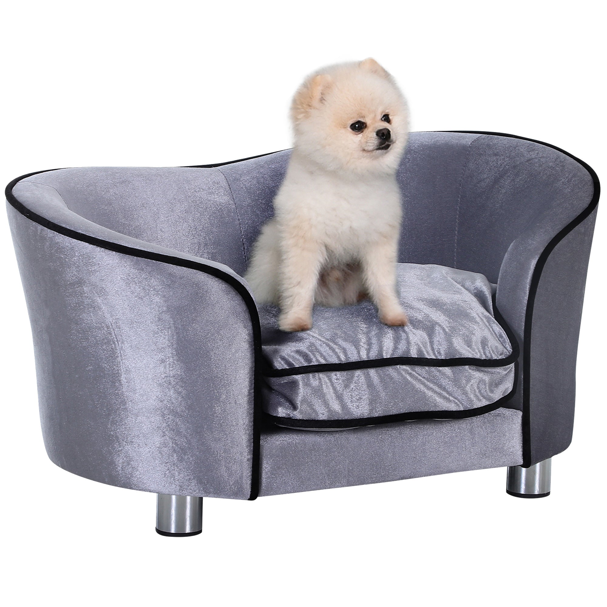 PawHut Pet Sofa Bed Dog Cat Cozy Puppy House Couch Furniture with Removable Cushion, Light Grey