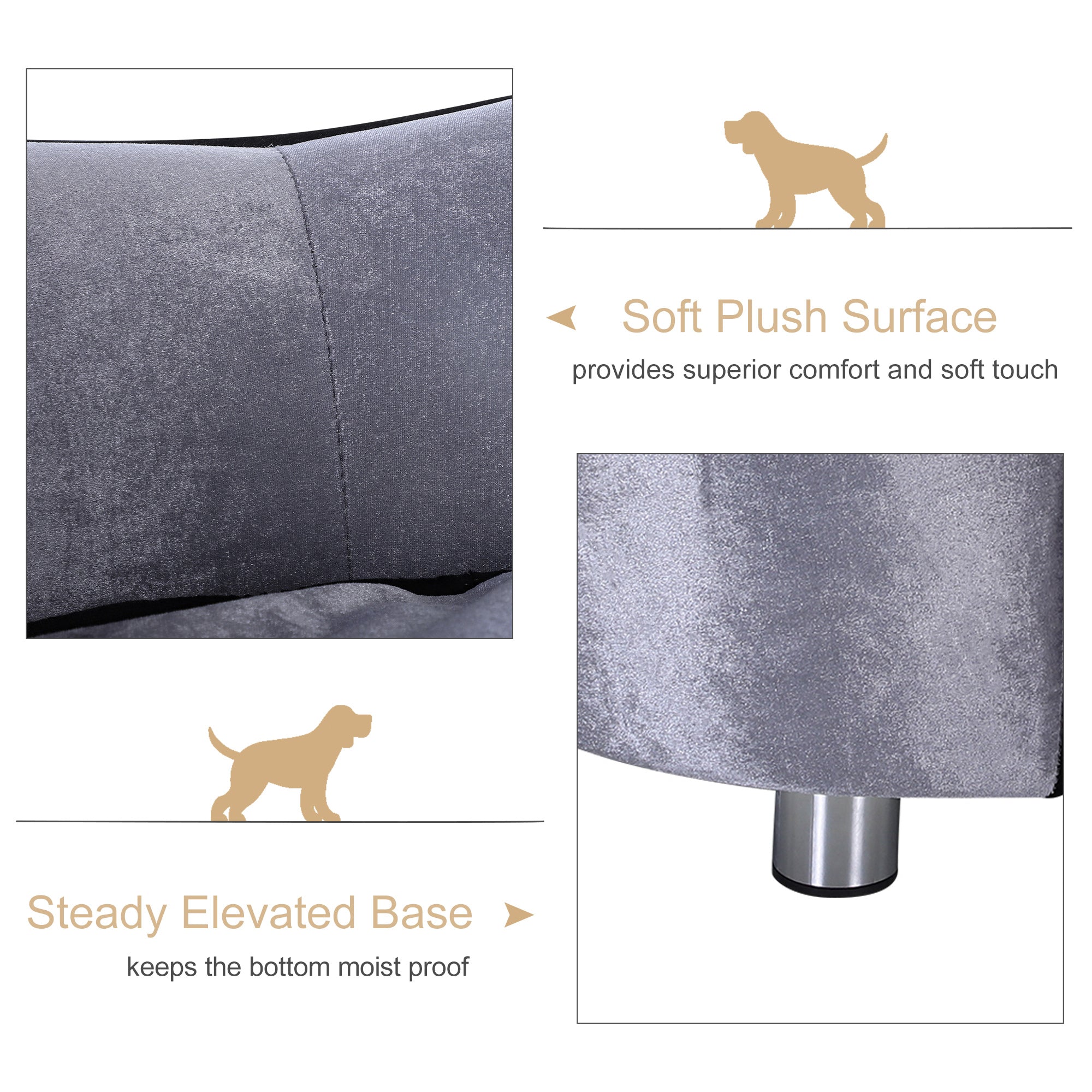 PawHut Dog Sofa Bed for Miniature Dogs, Pet Couch Kitten Lounge with Removable Soft Cushion, Thick Sponge, Wooden Frame, Storage Pocket