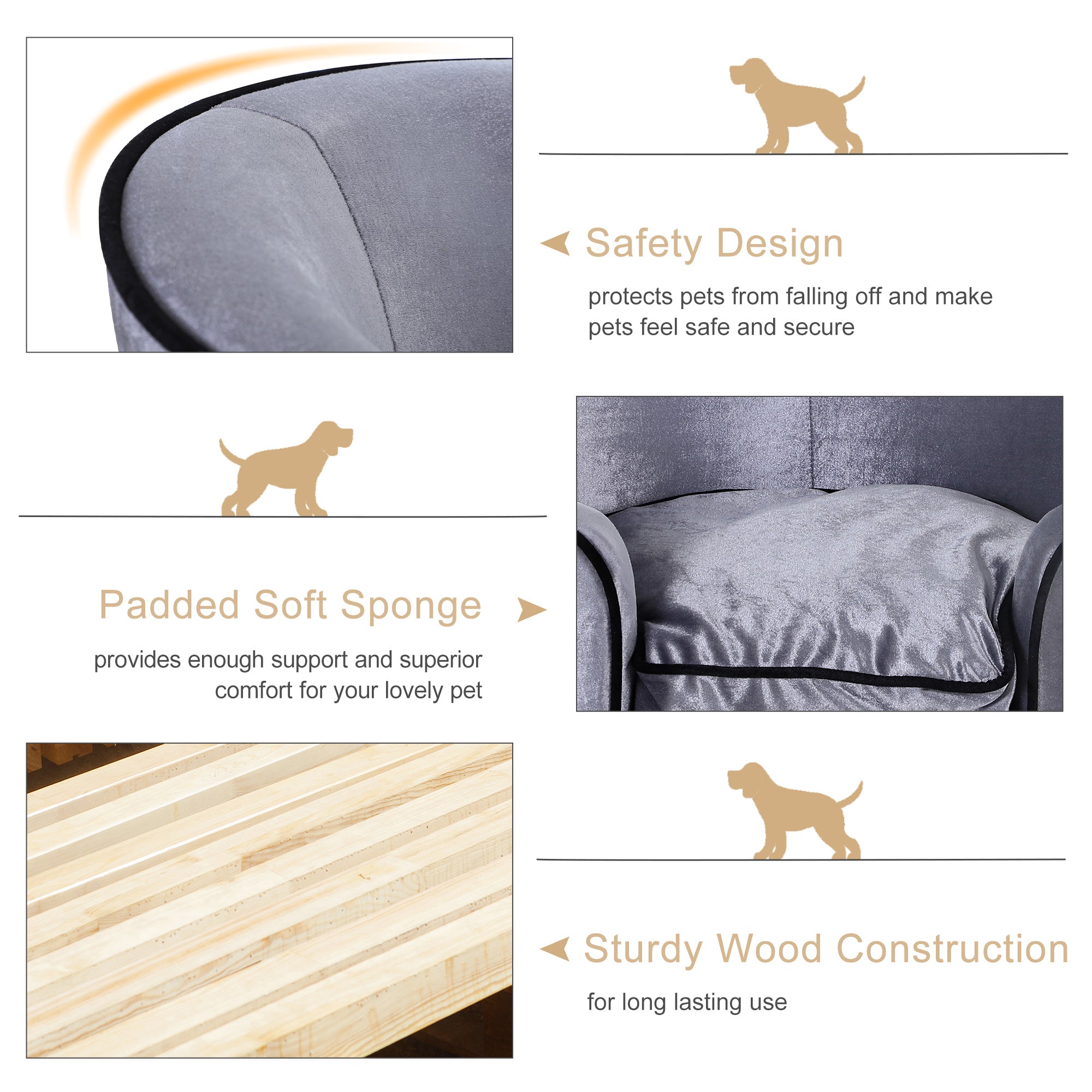 PawHut Pet Sofa Bed Dog Cat Cozy Puppy House Couch Furniture with Removable Cushion, Light Grey
