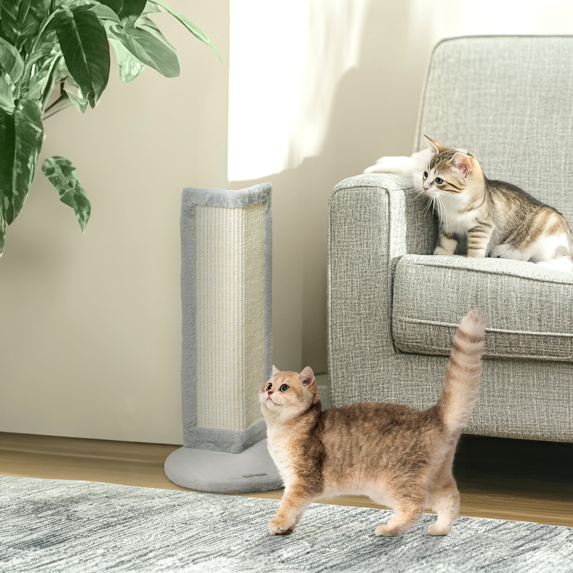 PawHut Cat Scratching Post, 56cm Corner Cat Scratch Post with Sisal Scratching Pad, for Indoor Corners, Table Corners, Sofa Corners, Grey