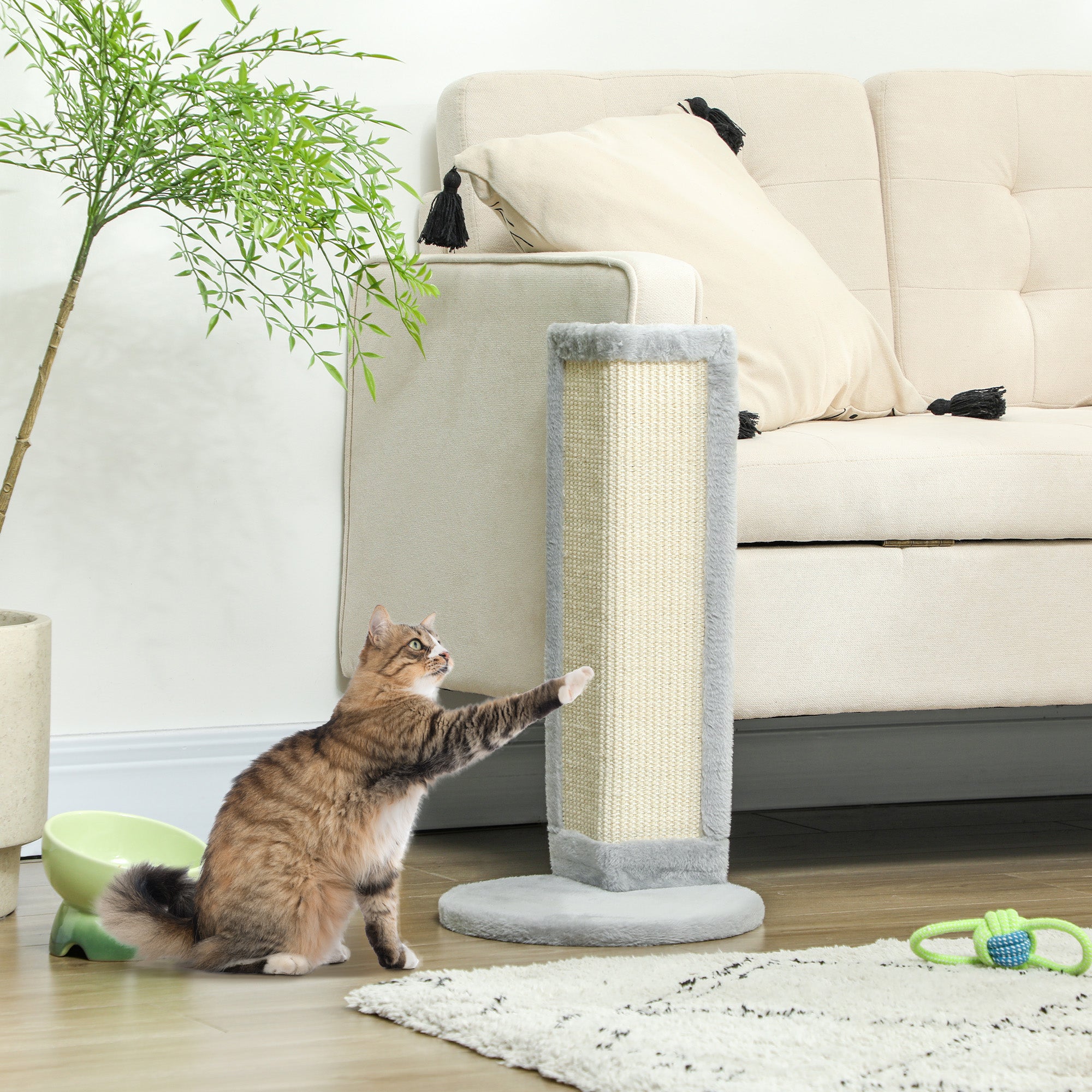 PawHut Cat Scratching Post, 56cm Corner Cat Scratch Post with Sisal Scratching Pad, for Indoor Corners, Table Corners, Sofa Corners, Grey