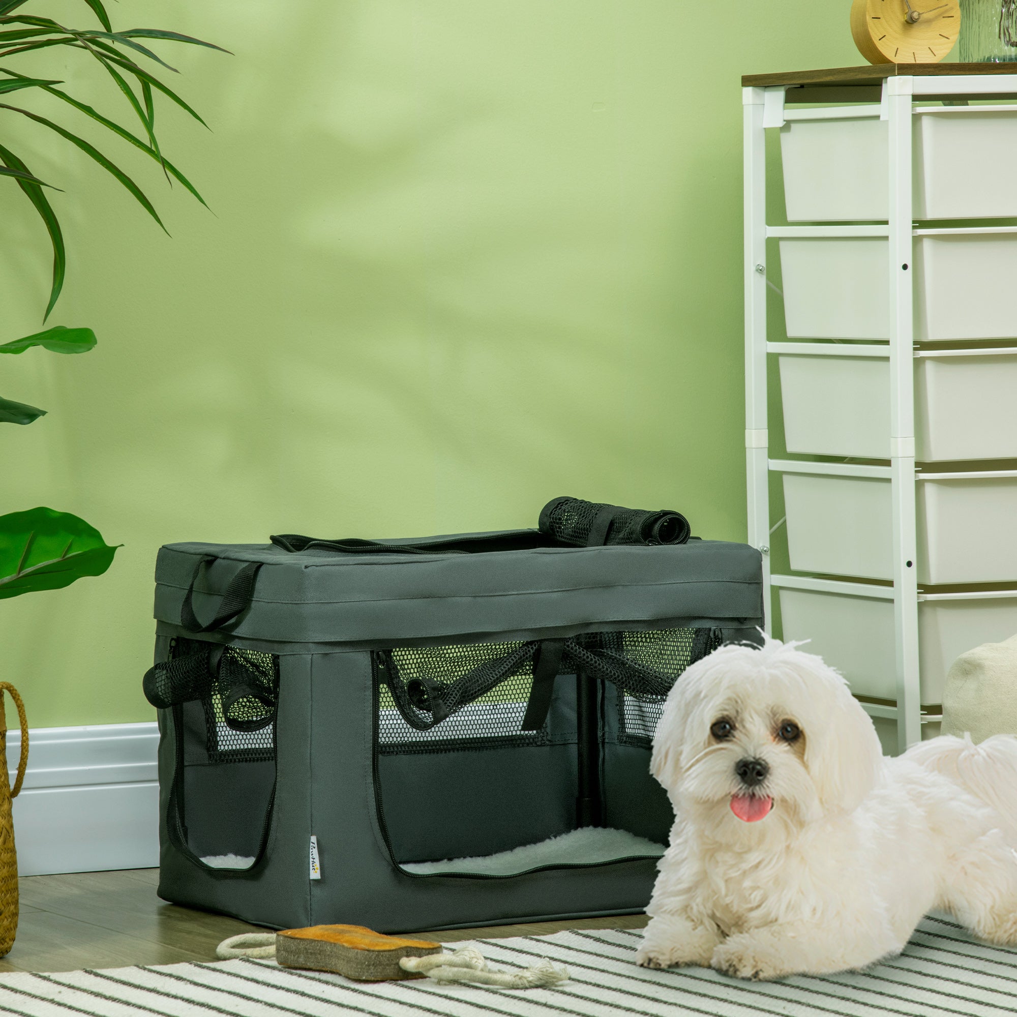PawHut 48.5cm Pet Carrier for Miniature Dogs, Portable Cat Carrier Soft Side Pet Travel Crate with Removable Mat, Carry Bag, Breathable Mesh Window Door - Grey