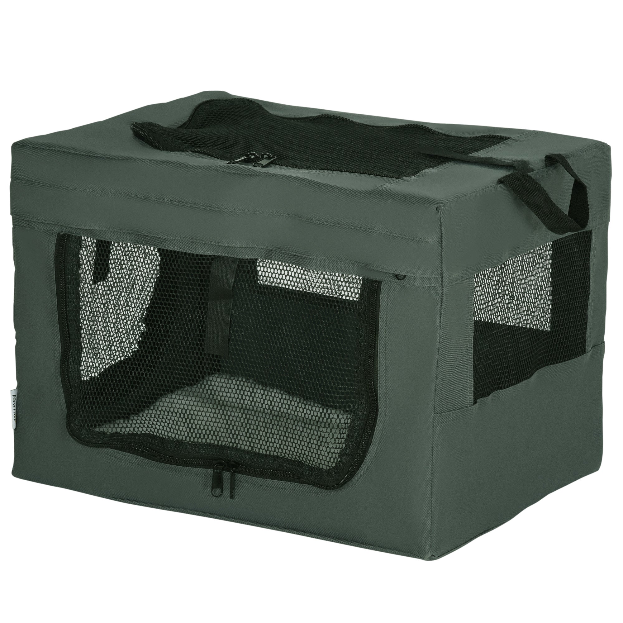 PawHut 48.5cm Pet Carrier for Miniature Dogs, Portable Cat Carrier Soft Side Pet Travel Crate with Removable Mat, Carry Bag, Breathable Mesh Window Door - Grey