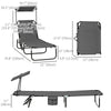 Outsunny Set of 2 Folding Outdoor Chaise Lounge Chairs, Pool, Sun, Tanning Chairs with 5-Level Reclining Backrest, Sunshade, Steel Frame for Beach, Yard, Patio, Dark Grey