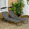 Outsunny Set of 2 Folding Outdoor Chaise Lounge Chairs, Pool, Sun, Tanning Chairs with 5-Level Reclining Backrest, Sunshade, Steel Frame for Beach, Yard, Patio, Dark Grey