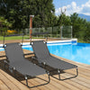 Outsunny Set of 2 Folding Outdoor Chaise Lounge Chairs, Pool, Sun, Tanning Chairs with 5-Level Reclining Backrest, Sunshade, Steel Frame for Beach, Yard, Patio, Dark Grey