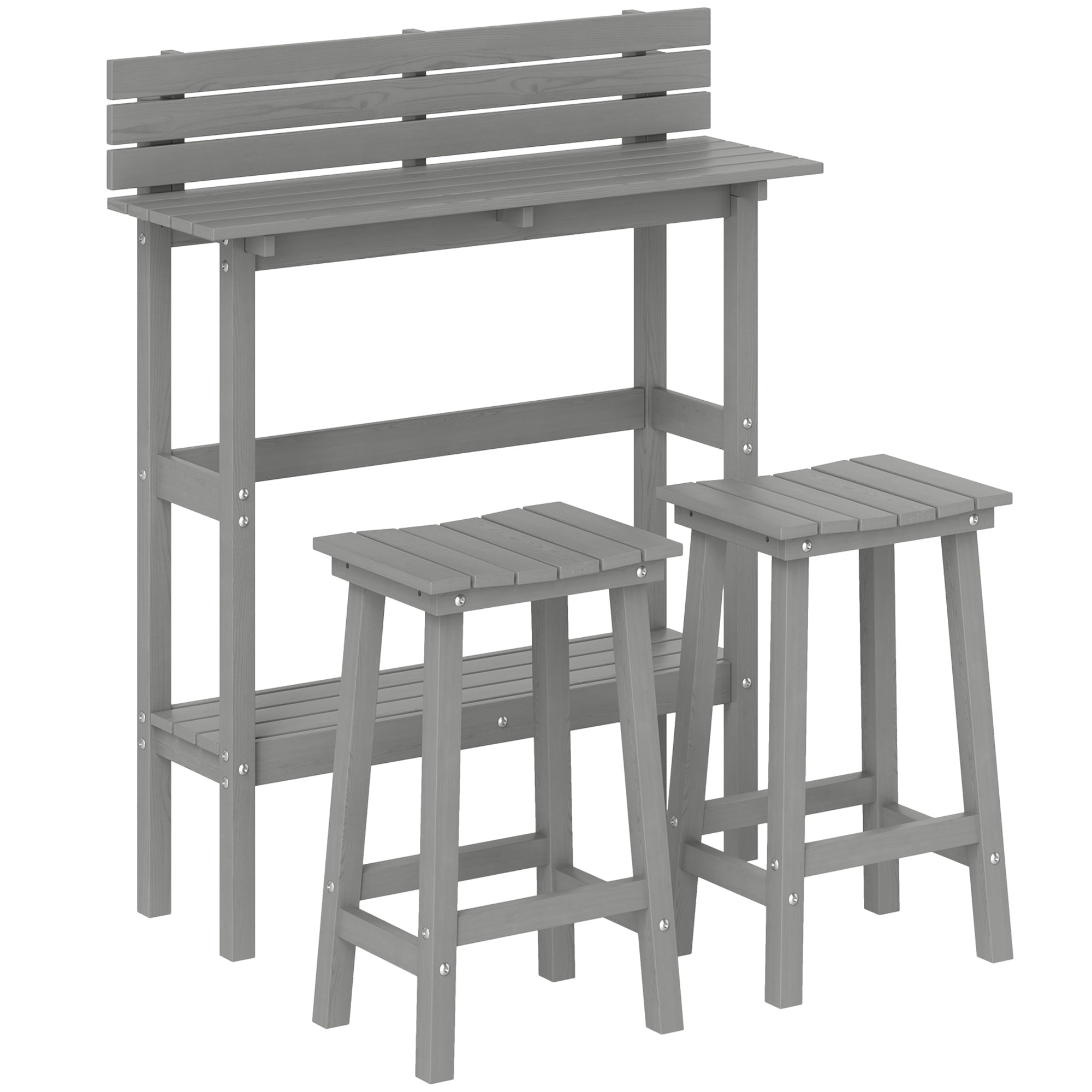 Outsunny 3 Piece Patio Bar Set Outdoor, 43" High Rectangular Bar Table and 2 Bar Stools, Farmhouse Style Bar Table and Chairs Set for Balcony, Backyard, Porch