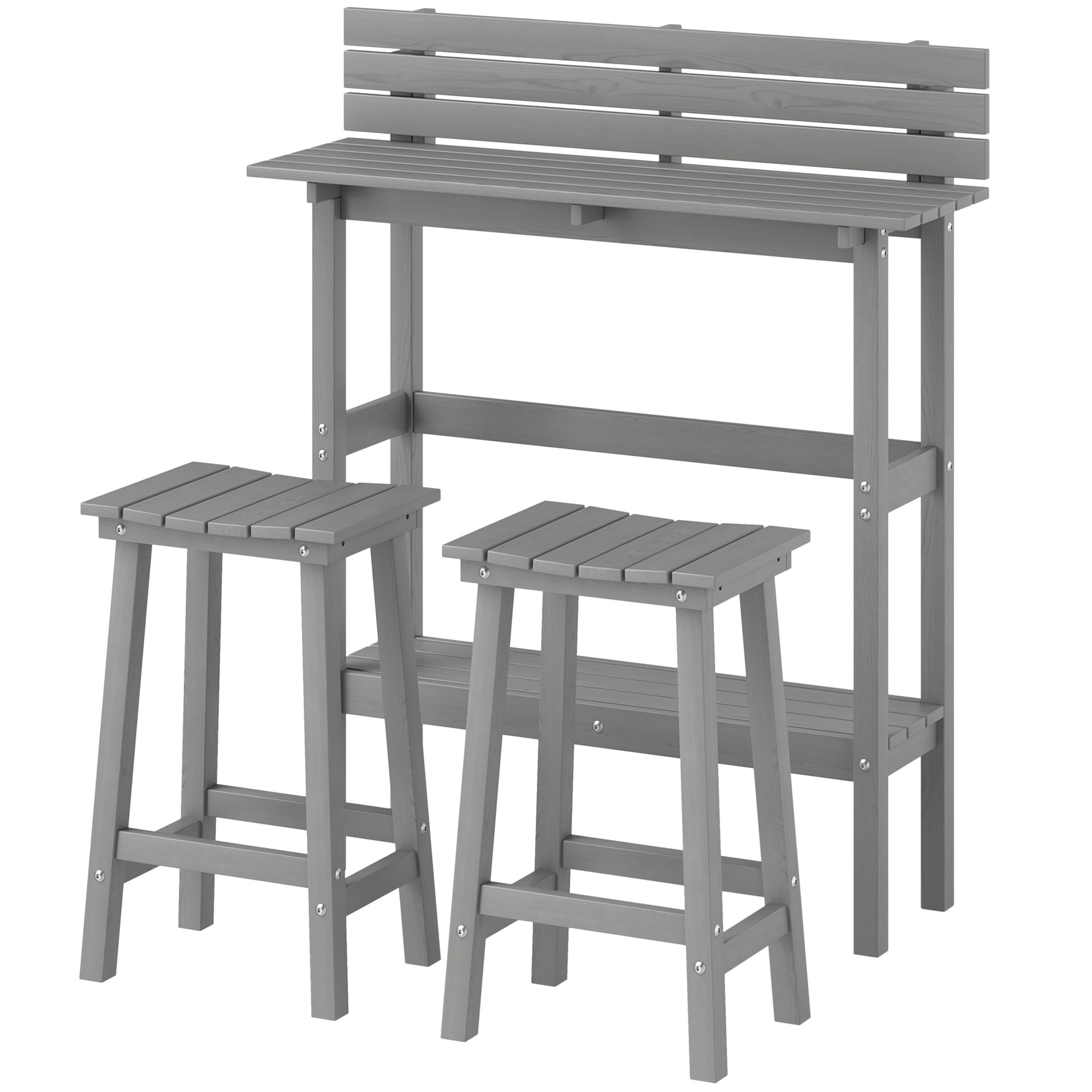 Outsunny 3 Piece Patio Bar Set Outdoor, 43" High Rectangular Bar Table and 2 Bar Stools, Farmhouse Style Bar Table and Chairs Set for Balcony, Backyard, Porch