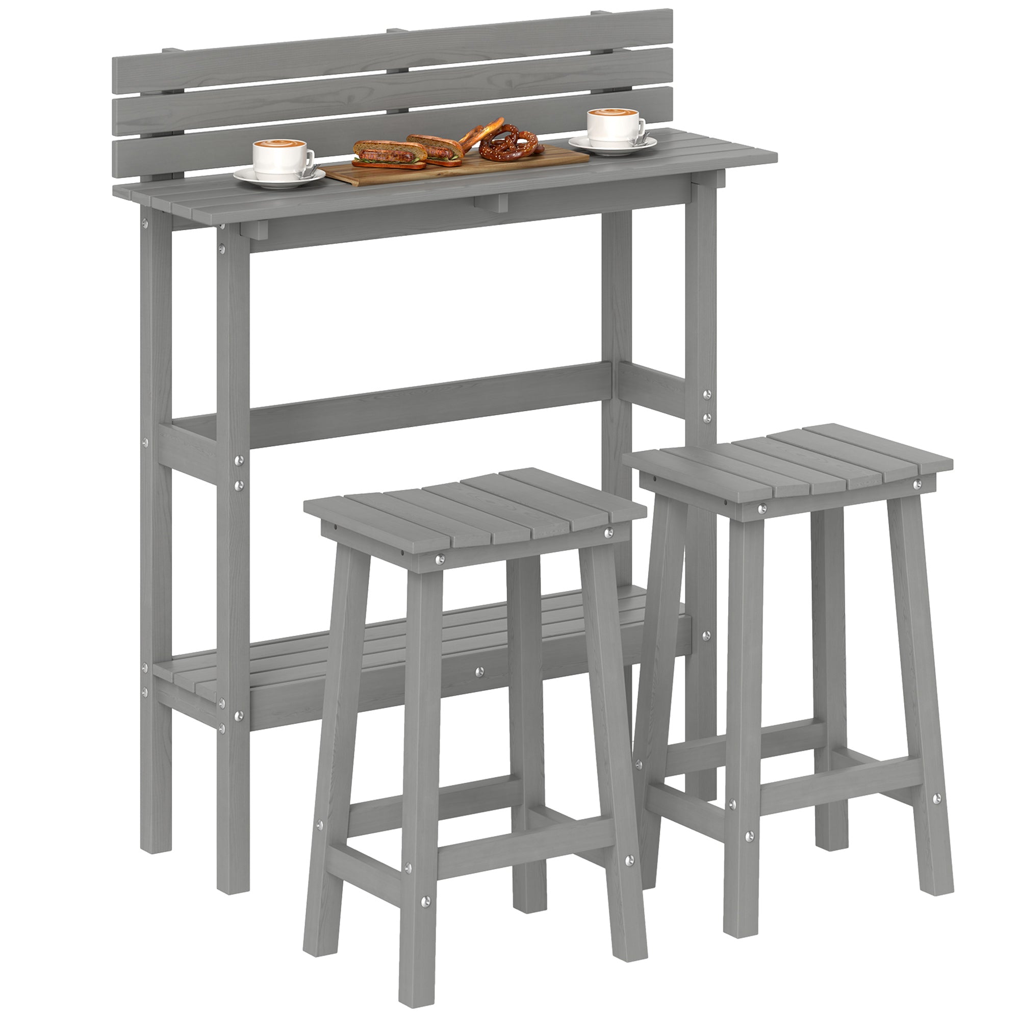 Outsunny 3 Piece Patio Bar Set Outdoor, 43" High Rectangular Bar Table and 2 Bar Stools, Farmhouse Style Bar Table and Chairs Set for Balcony, Backyard, Porch