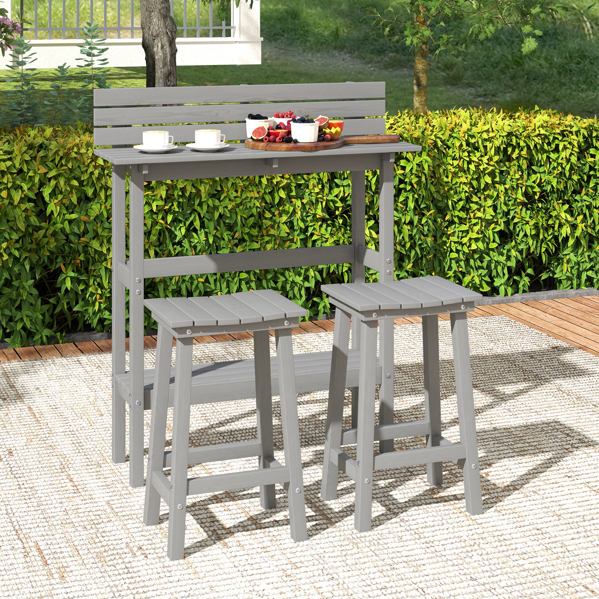 Outsunny 3 Piece Patio Bar Set Outdoor, 43" High Rectangular Bar Table and 2 Bar Stools, Farmhouse Style Bar Table and Chairs Set for Balcony, Backyard, Porch