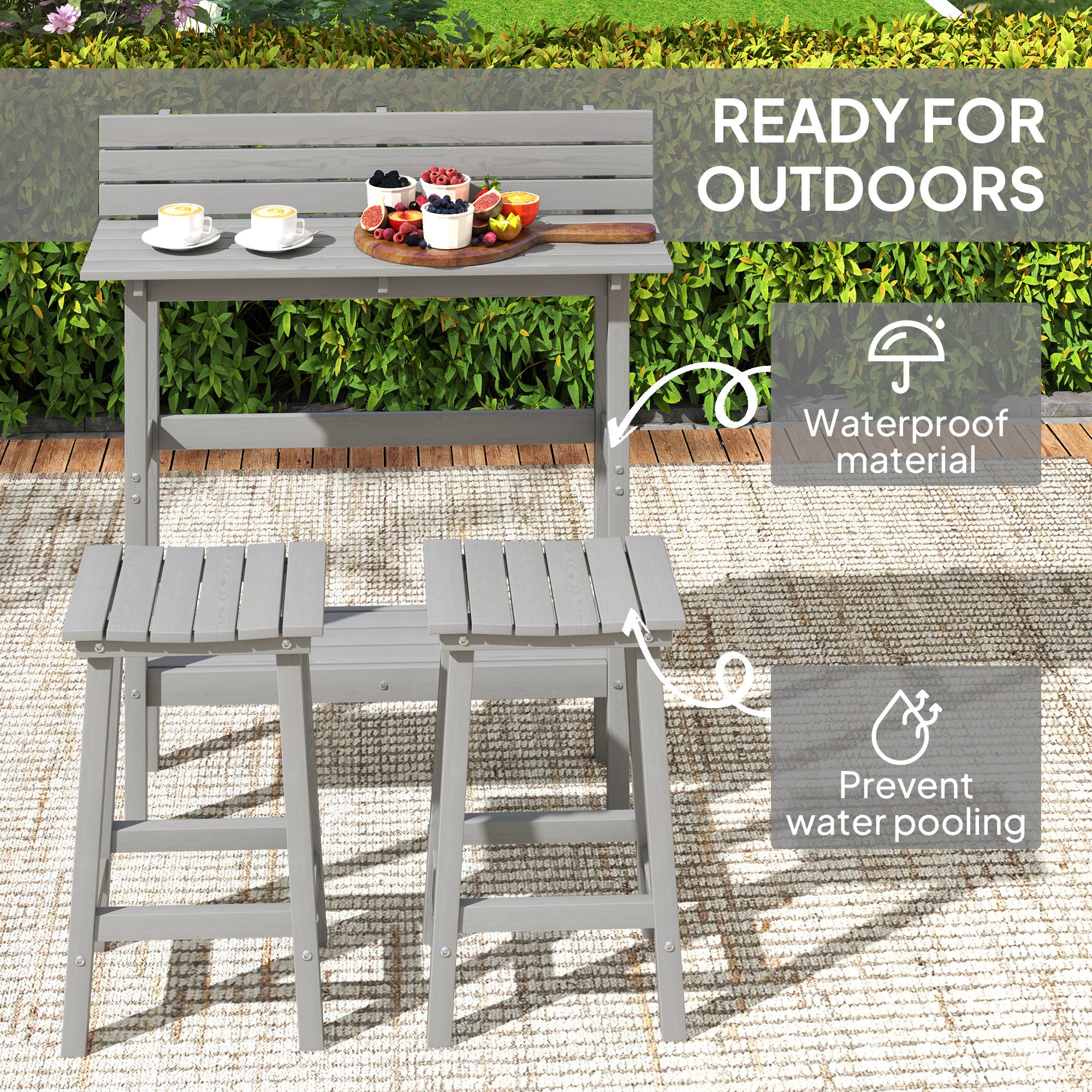 Outsunny 3 Piece Patio Bar Set Outdoor, 43" High Rectangular Bar Table and 2 Bar Stools, Farmhouse Style Bar Table and Chairs Set for Balcony, Backyard, Porch