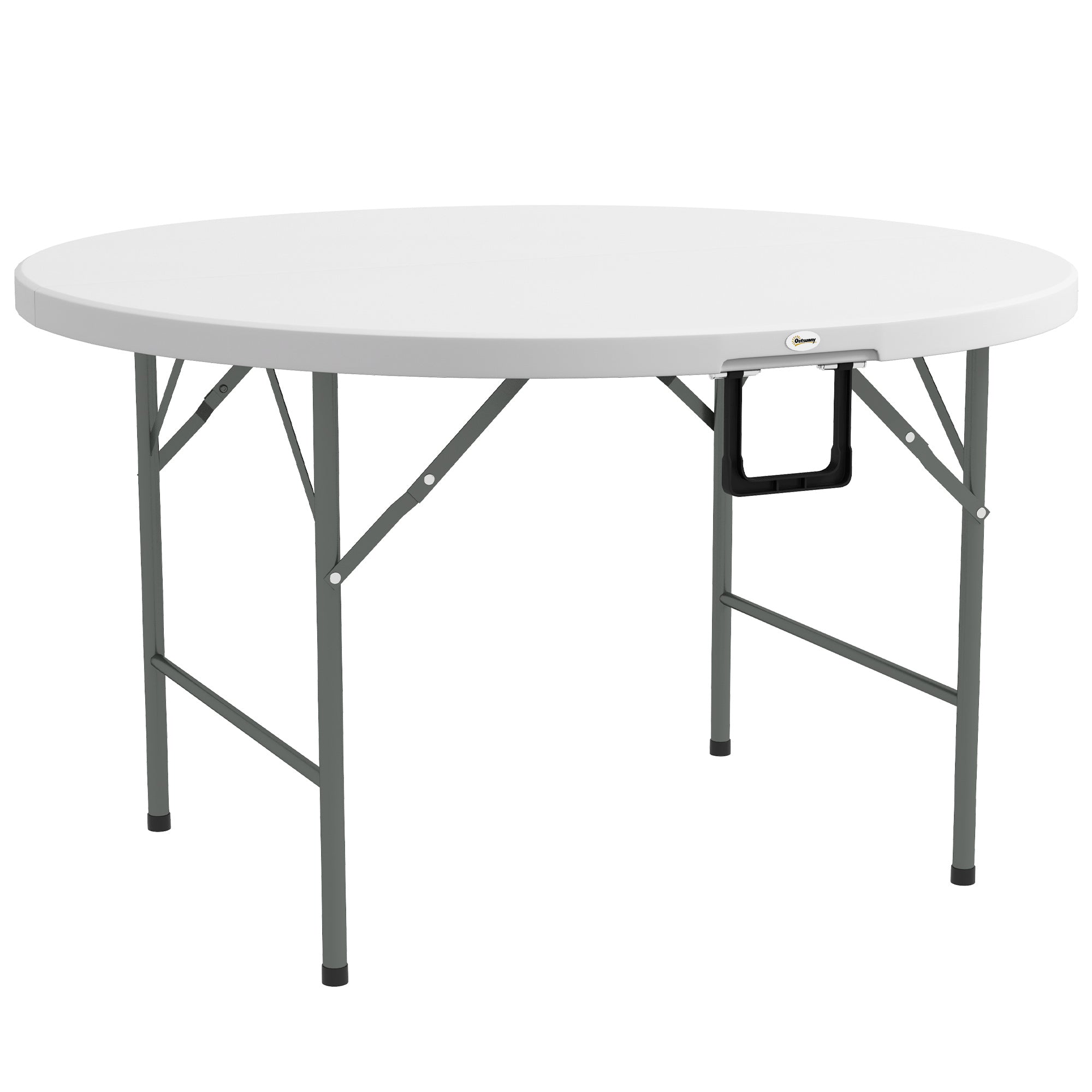 Outsunny Φ48" Folding Patio Table, Outdoor HDPE Picnic Table, Card Table for 6, Round Folding Banquet with Metal Frame, White