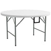 Outsunny Φ48" Folding Patio Table, Outdoor HDPE Picnic Table, Card Table for 6, Round Folding Banquet with Metal Frame, White