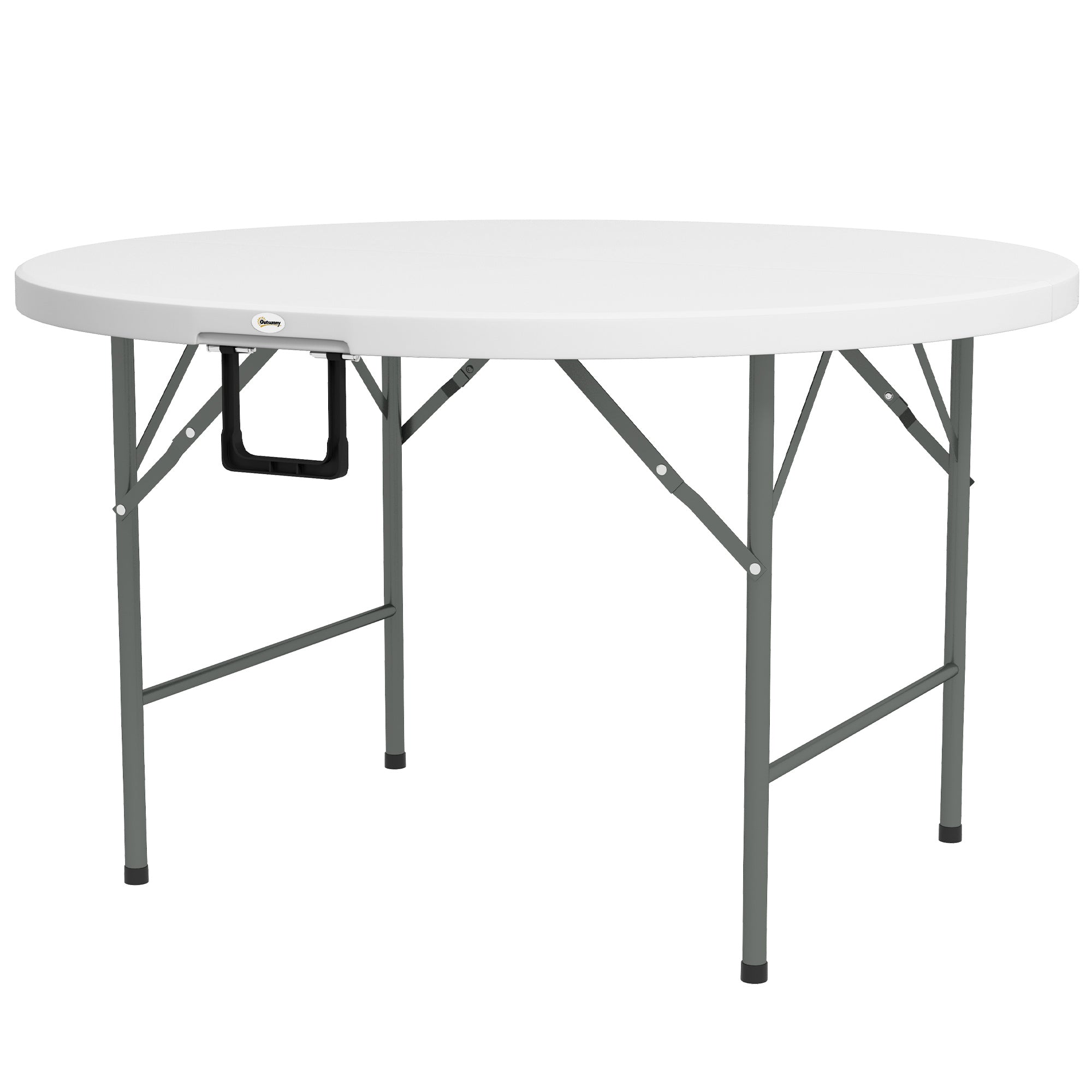 Outsunny Φ48" Folding Patio Table, Outdoor HDPE Picnic Table, Card Table for 6, Round Folding Banquet with Metal Frame, White