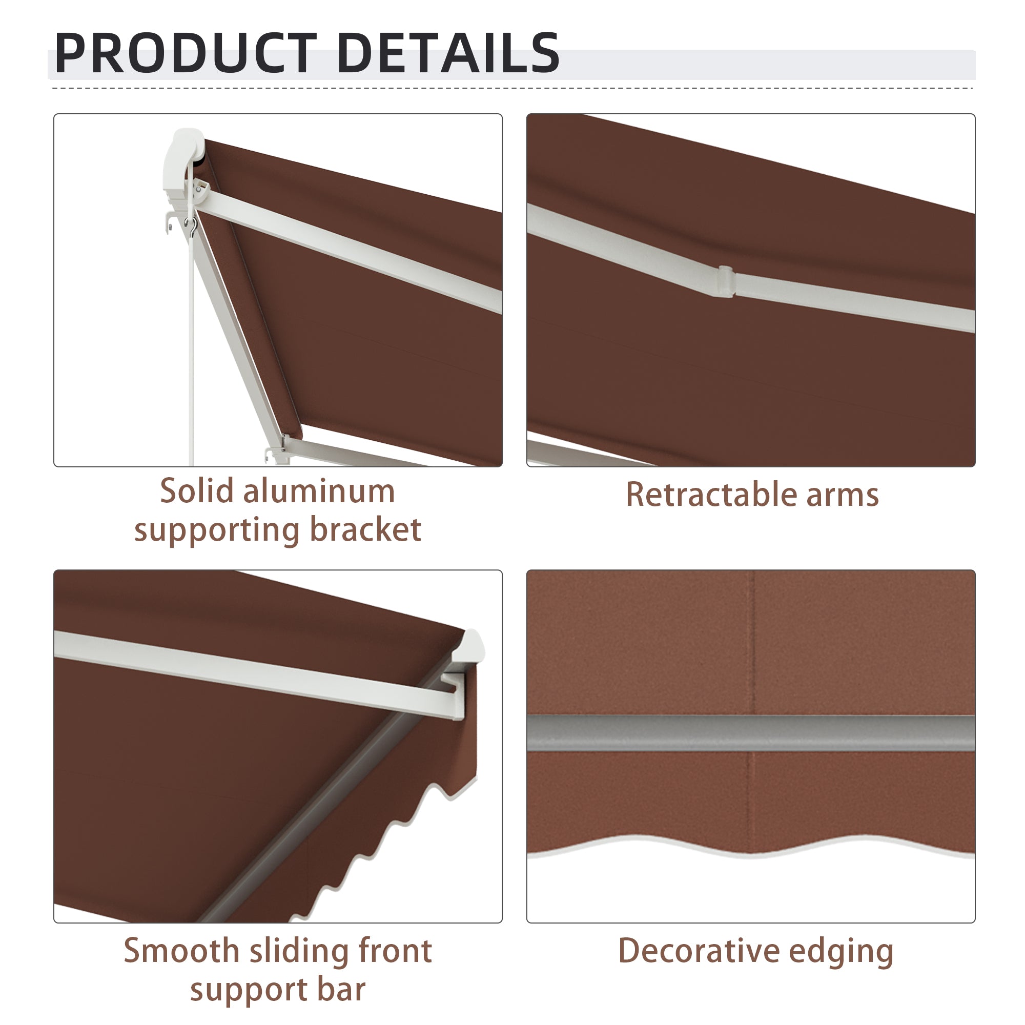Outsunny 10' x 8' Electric Awning, Retractable Awning Sun Shade Shelter with Remote Controller, Manual Crank Handle and Aluminum Frame, for Deck, Balcony, Yard, Coffee