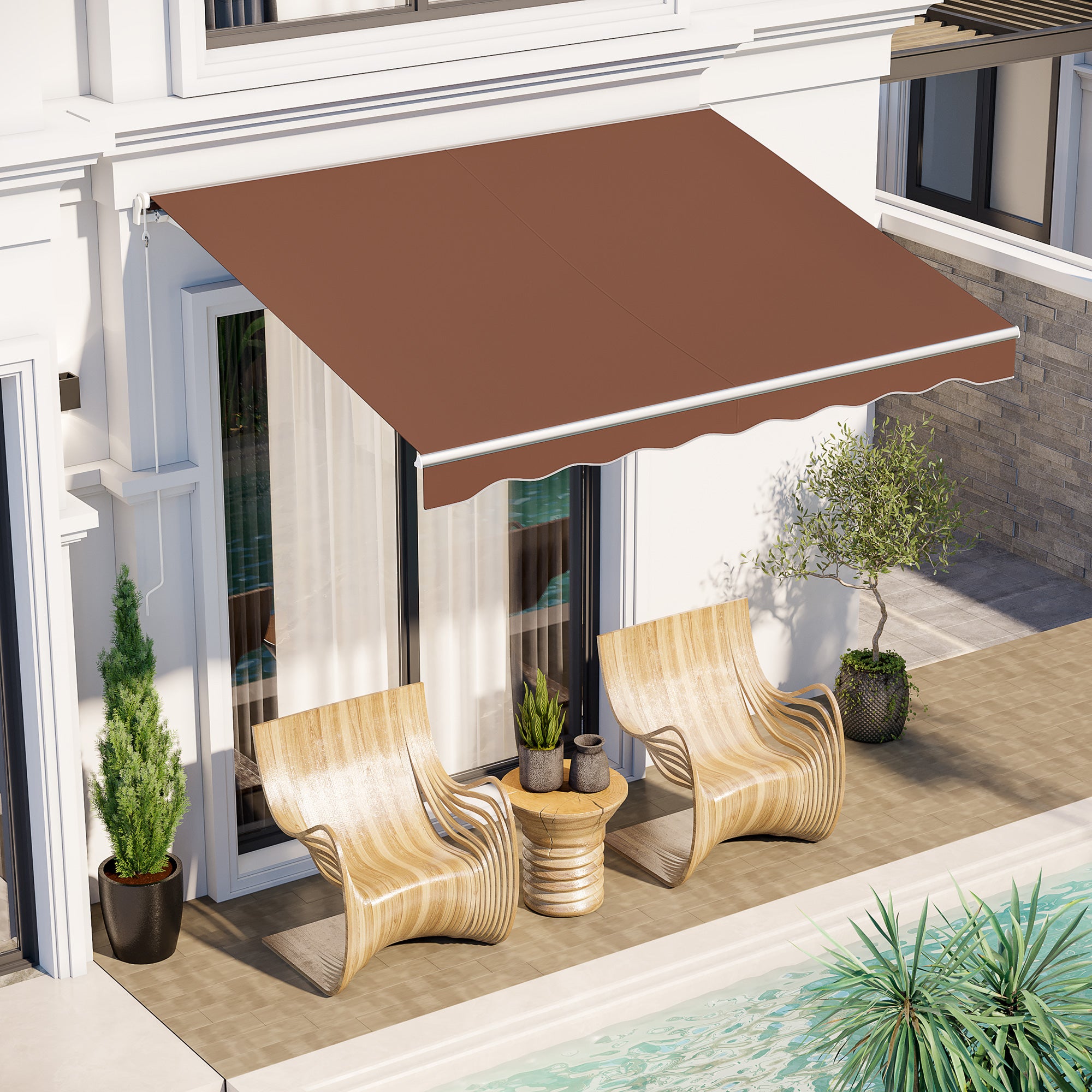 Outsunny 10' x 8' Electric Awning, Retractable Awning Sun Shade Shelter with Remote Controller, Manual Crank Handle and Aluminum Frame, for Deck, Balcony, Yard, Coffee