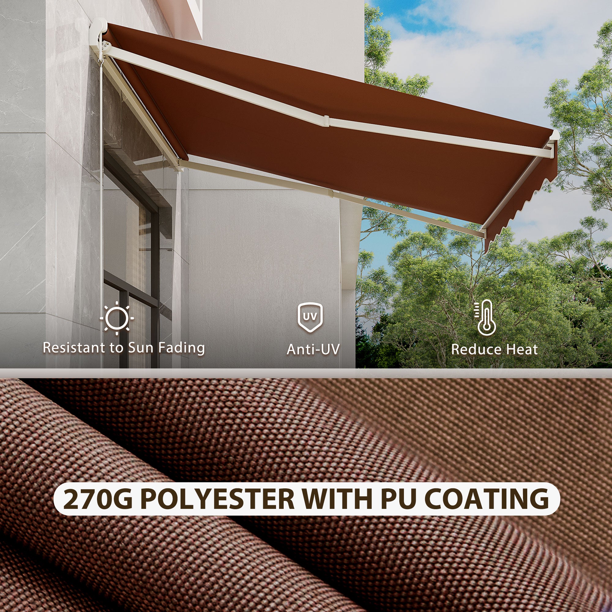 Outsunny 10' x 8' Electric Awning, Retractable Awning Sun Shade Shelter with Remote Controller, Manual Crank Handle and Aluminum Frame, for Deck, Balcony, Yard, Coffee