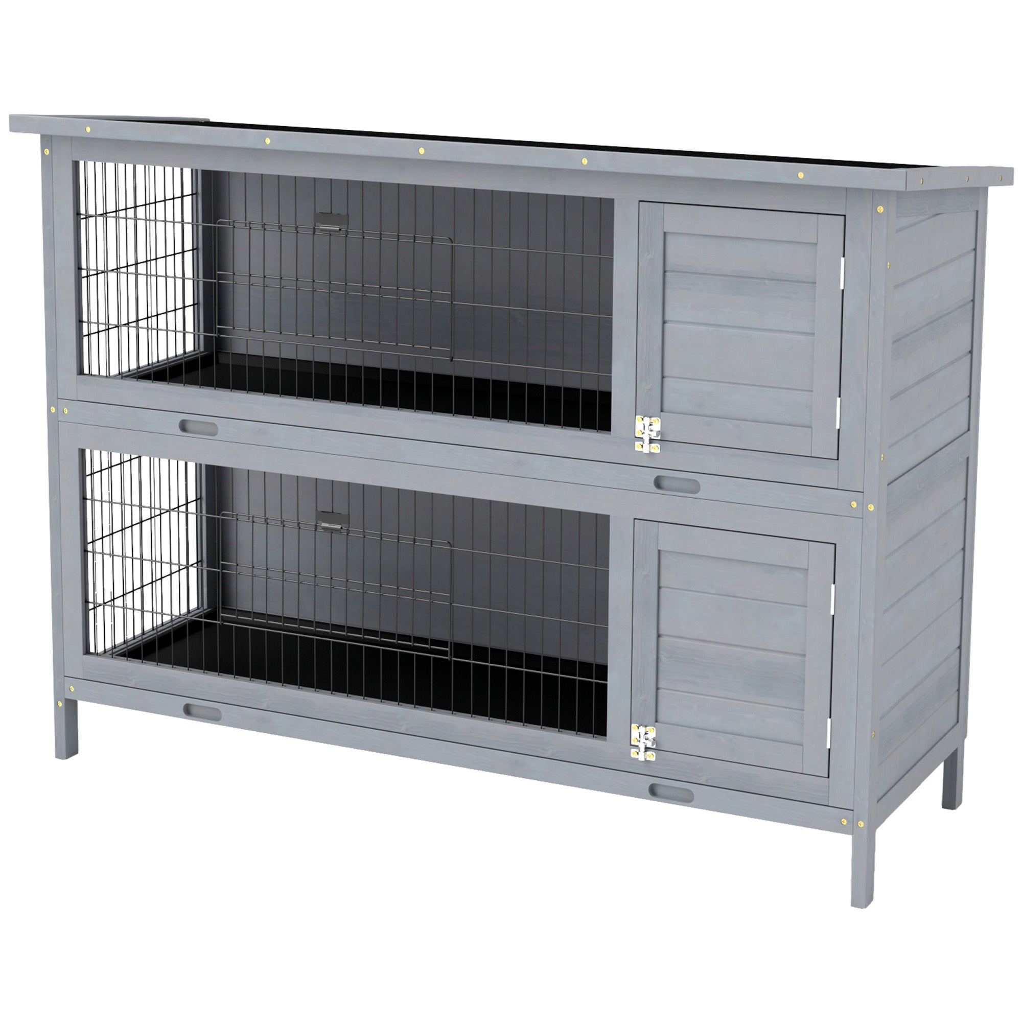 PawHut 54"L 2-Story Large Rabbit Hutch Bunny Cage Wooden Pet House Small Animal Habitat with Lockable Doors, No Leak Tray and Waterproof Roof for Outdoor/Indoor Grey