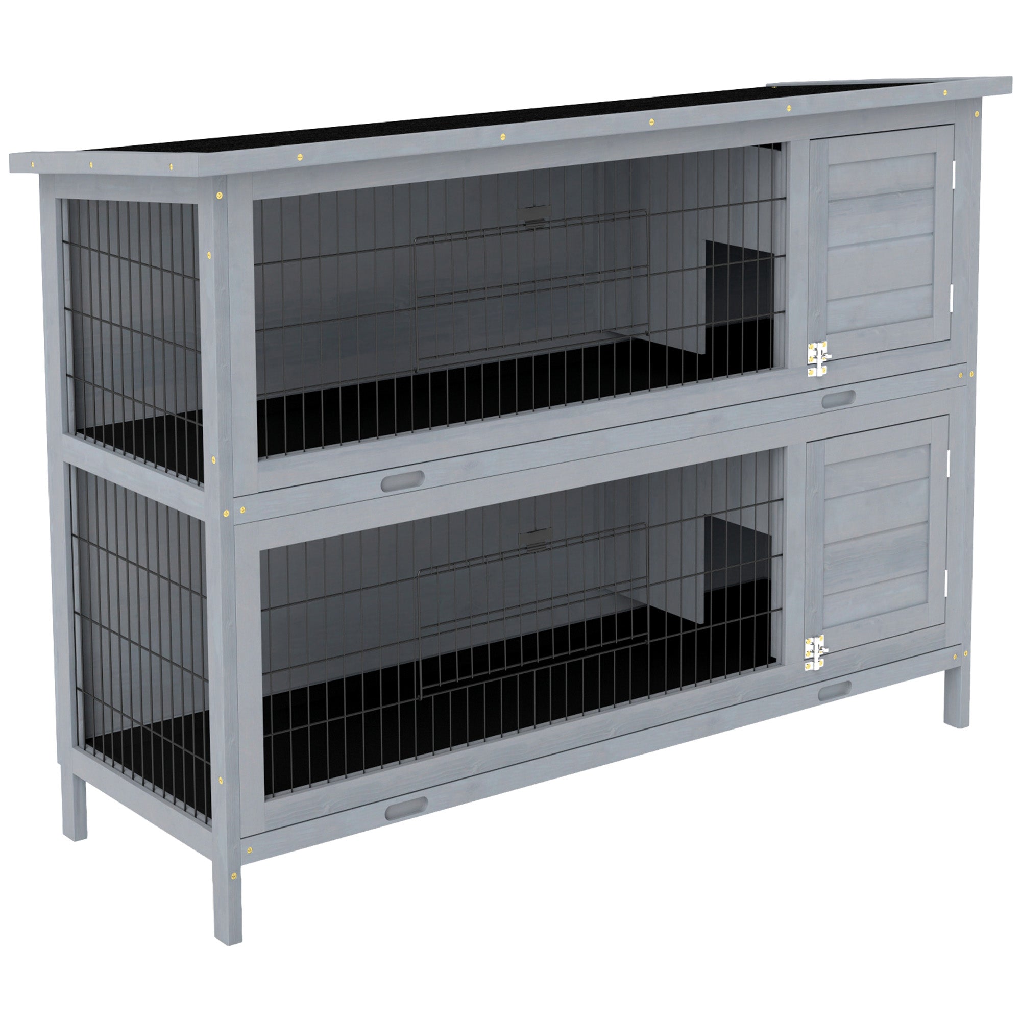 PawHut 54"L 2-Story Large Rabbit Hutch Bunny Cage Wooden Pet House Small Animal Habitat with Lockable Doors, No Leak Tray and Waterproof Roof for Outdoor/Indoor Grey