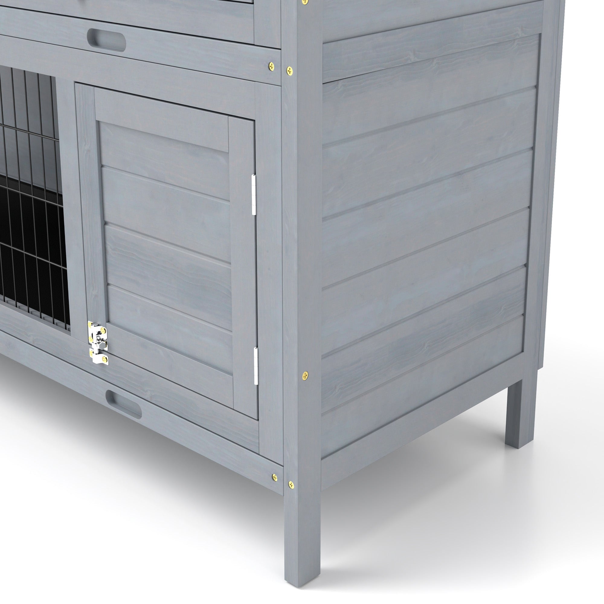 PawHut 54"L 2-Story Large Rabbit Hutch Bunny Cage Wooden Pet House Small Animal Habitat with Lockable Doors, No Leak Tray and Waterproof Roof for Outdoor/Indoor Grey