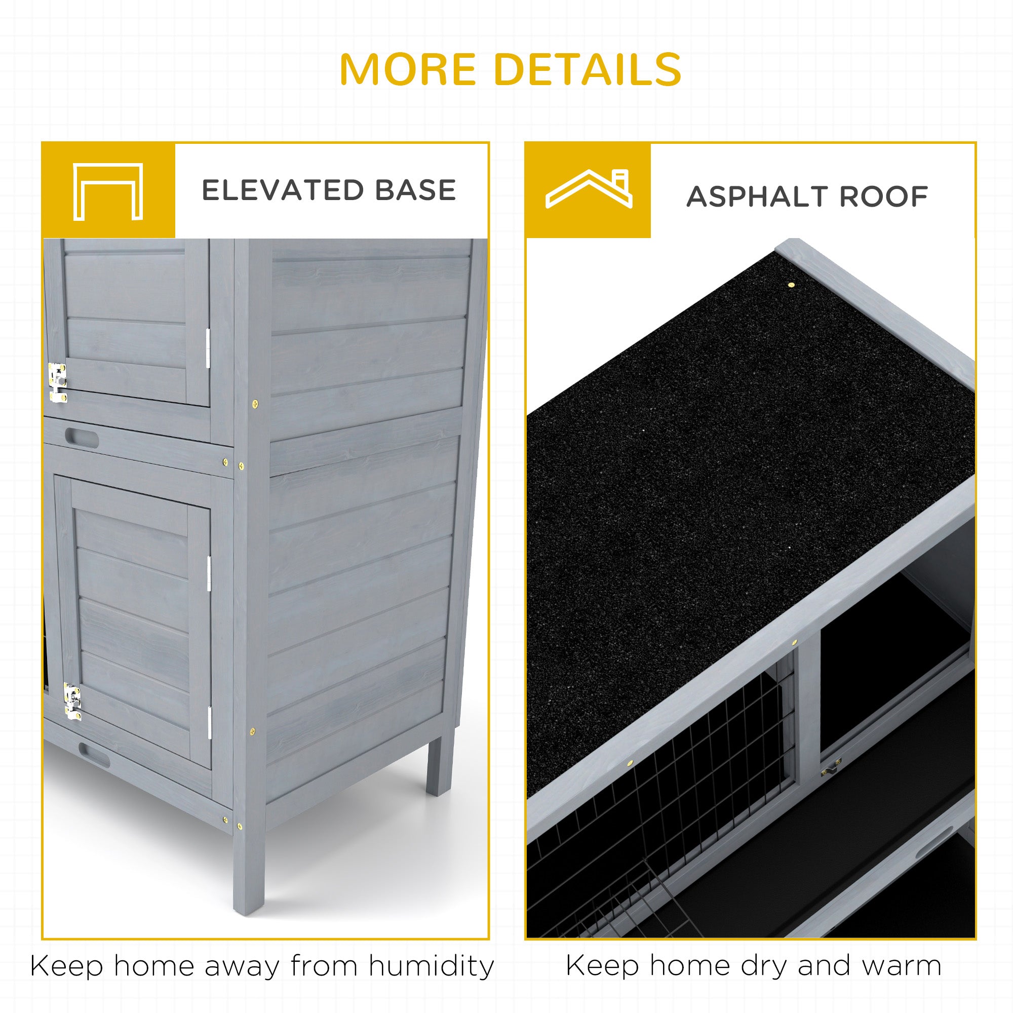 PawHut 54"L 2-Story Large Rabbit Hutch Bunny Cage Wooden Pet House Small Animal Habitat with Lockable Doors, No Leak Tray and Waterproof Roof for Outdoor/Indoor Grey