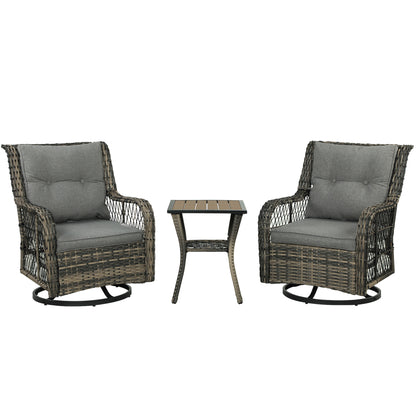 Outsunny 3 Pieces Wicker Patio Furniture Set, Rattan Bistro Set with Swivel Glider Chairs, Cushions, Bistro Table Set Outdoor Patio Conversation Set for Porch Balcony, Grey