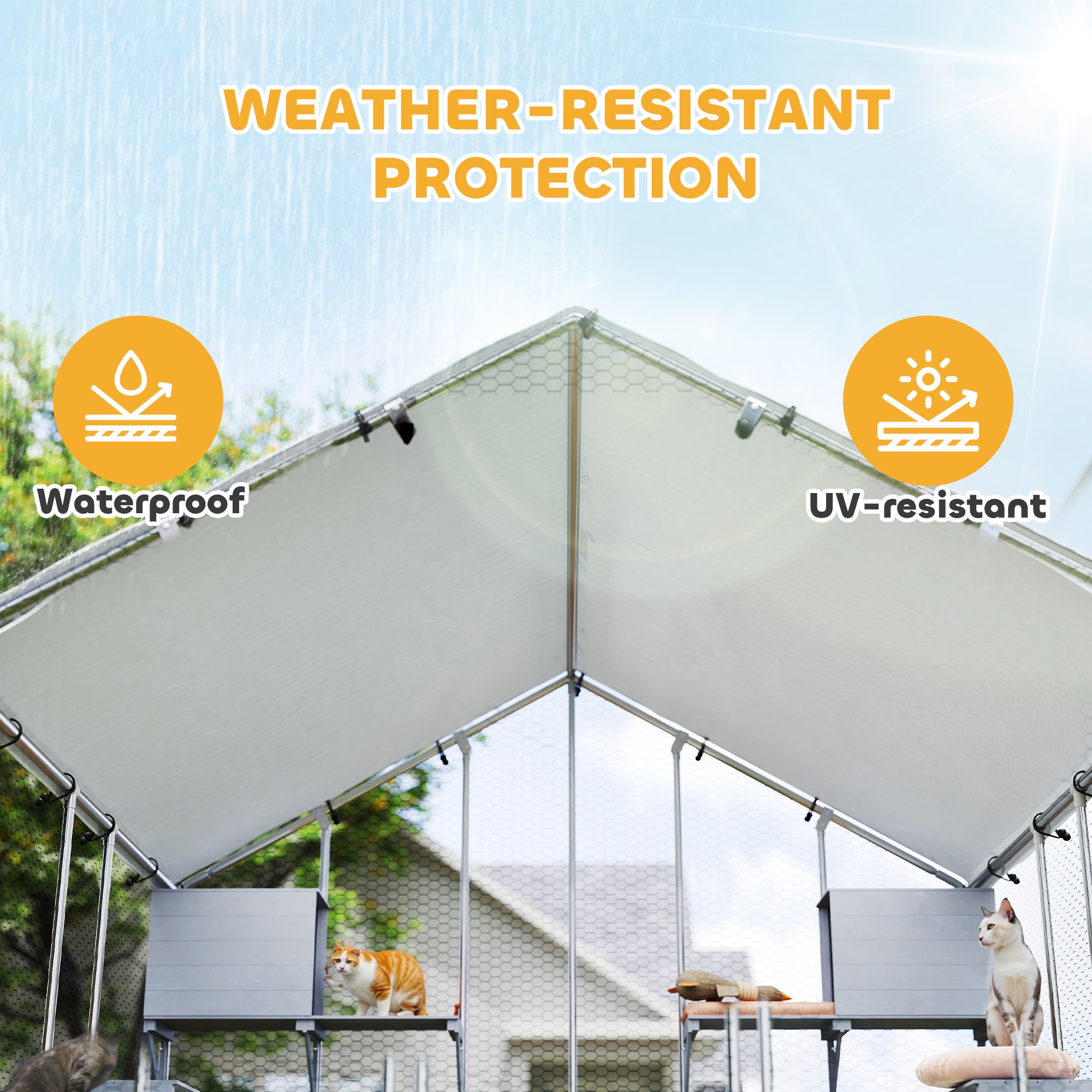 PawHut 94.5" Extra Large Catio Outdoor Cat Enclosure, Walk In Cat Cage with Waterproof Cover, 2 Resting Boxes, 7 Platforms, Metal Chicken Run Hen House Rabbit Hutch for Outside