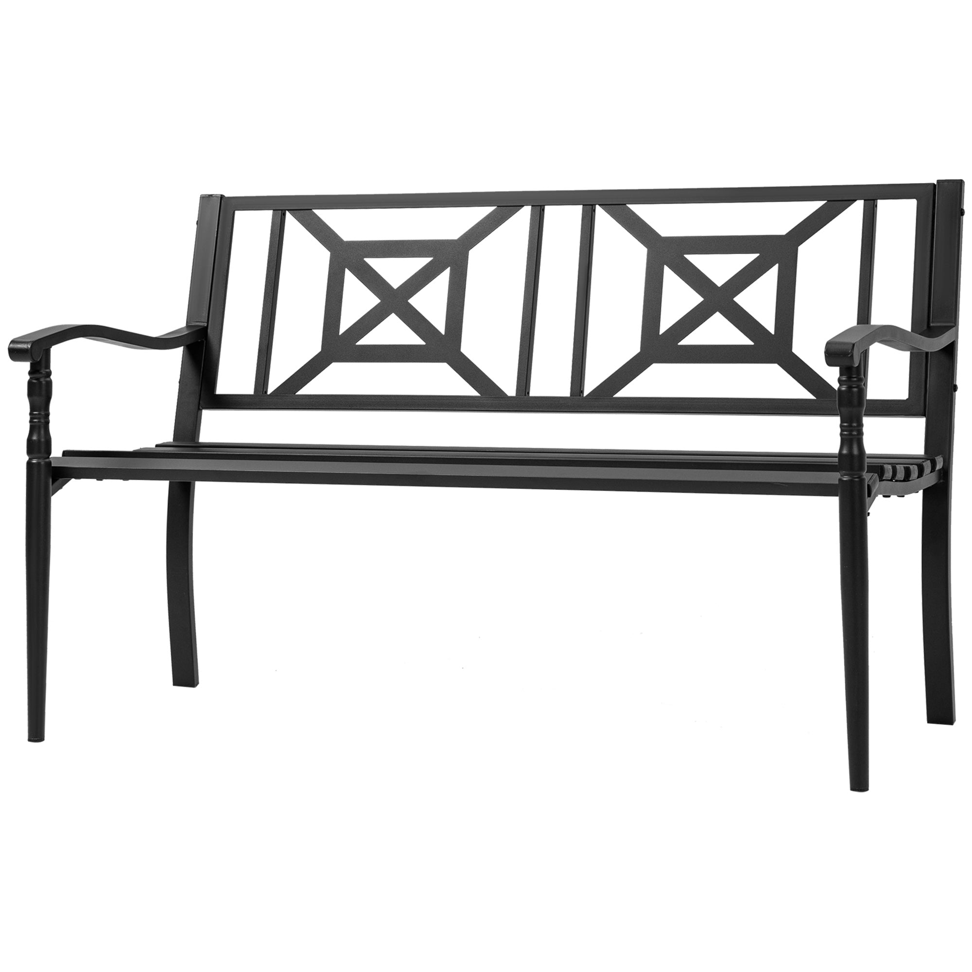 Outsunny Steel Garden Bench for Outdoor, 2-person Patio Bench, Loveseat Furniture for Lawn, Deck, Yard, Porch, Entryway, Black