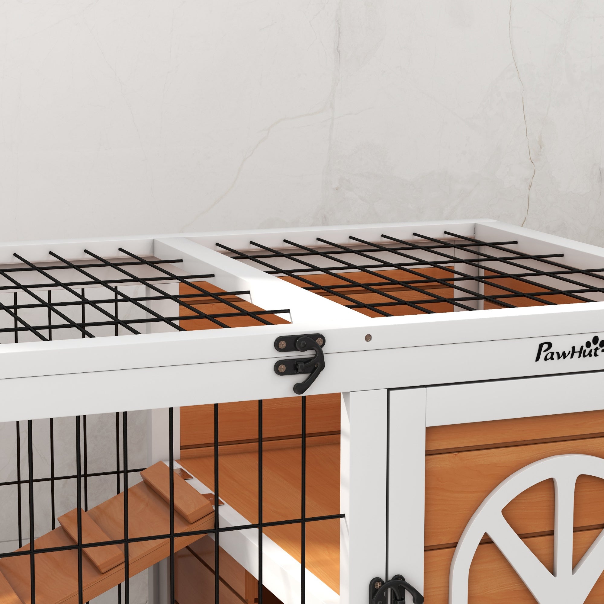 PawHut Wooden Rabbit Hutch, Elevated Guinea Pig Cage w/ Openable Roof, Ladder, Removable Tray, 90 x 53 x 87cm - Yellow