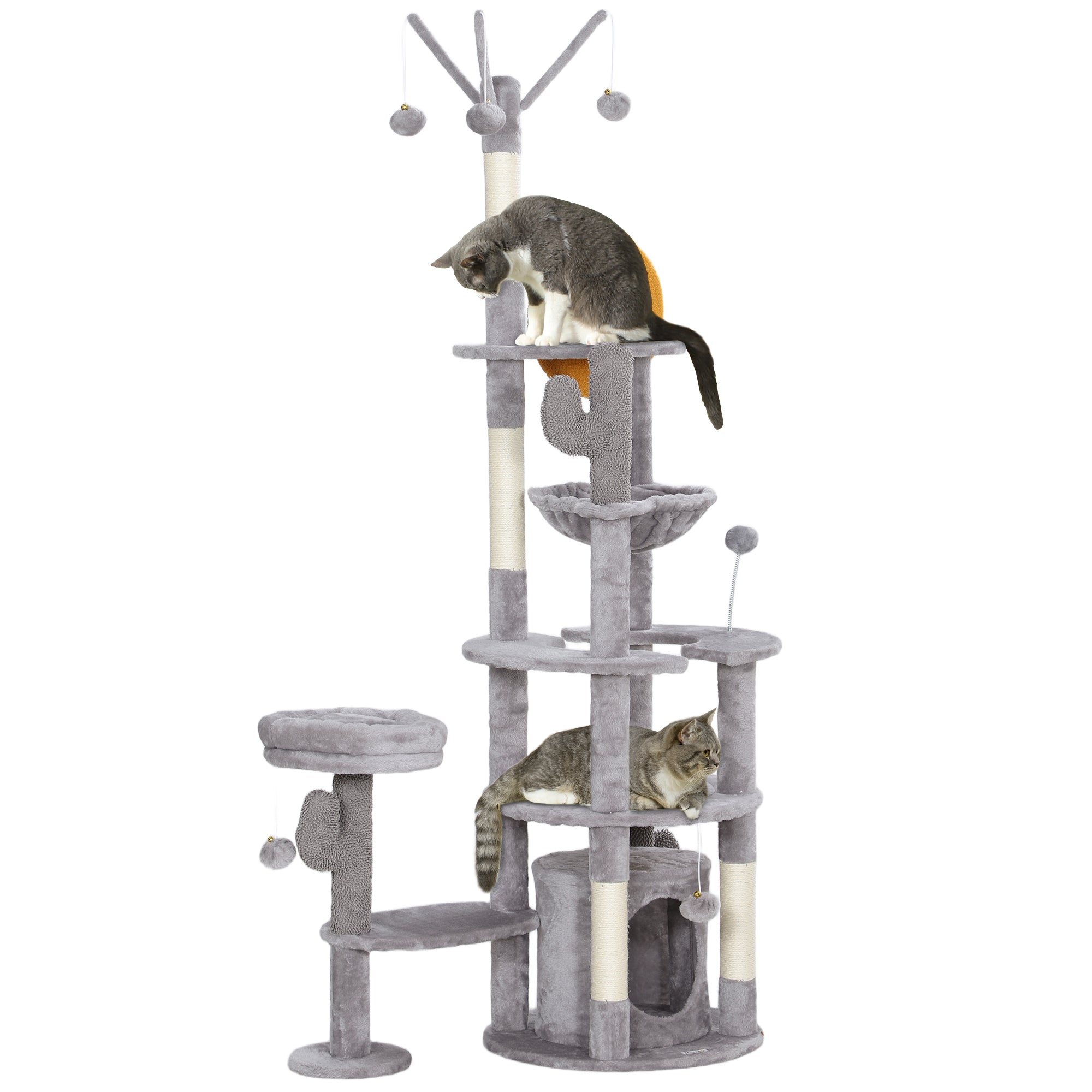 PawHut 71" Tall Cat Tree, Multi-Level Cat Tower for Indoor, Corner DIY Design with Scratching Posts, Sisal Pad, Condo, Bed, Hammock, Platforms, Balls, Activity Center, Light Grey