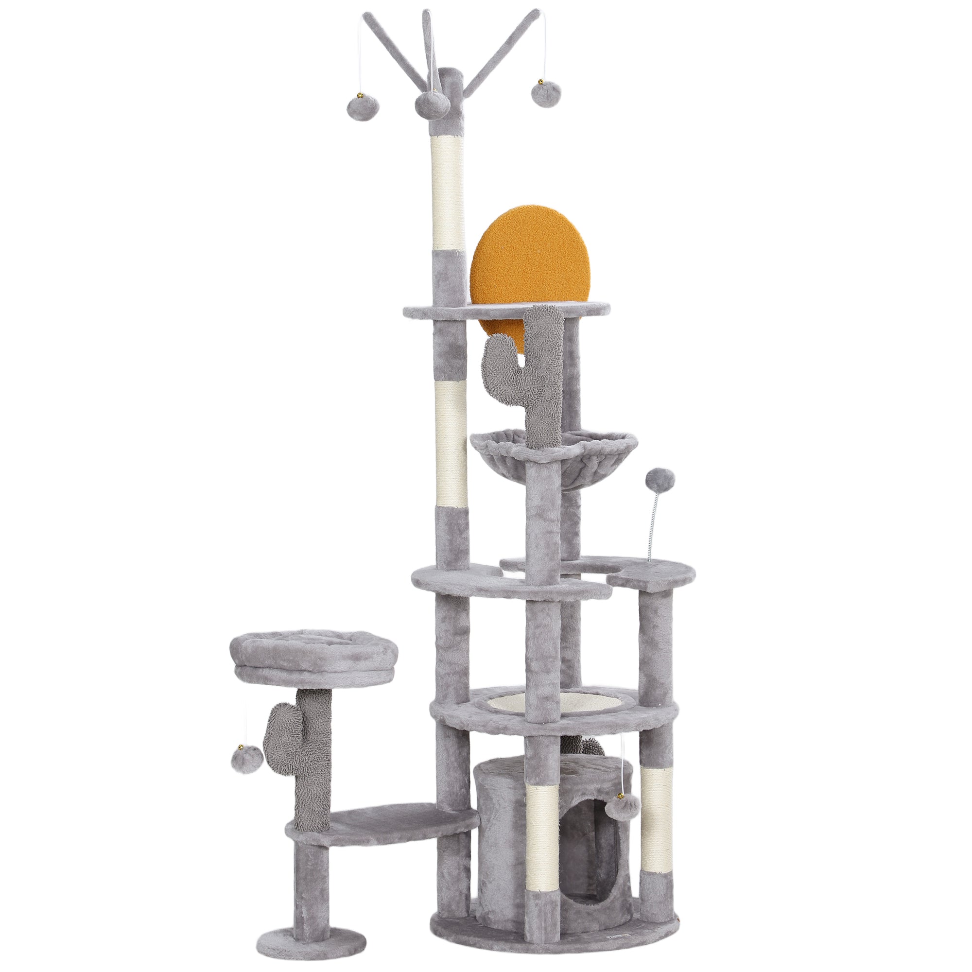 PawHut 71" Tall Cat Tree, Multi-Level Cat Tower for Indoor, Corner DIY Design with Scratching Posts, Sisal Pad, Condo, Bed, Hammock, Platforms, Balls, Activity Center, Light Grey