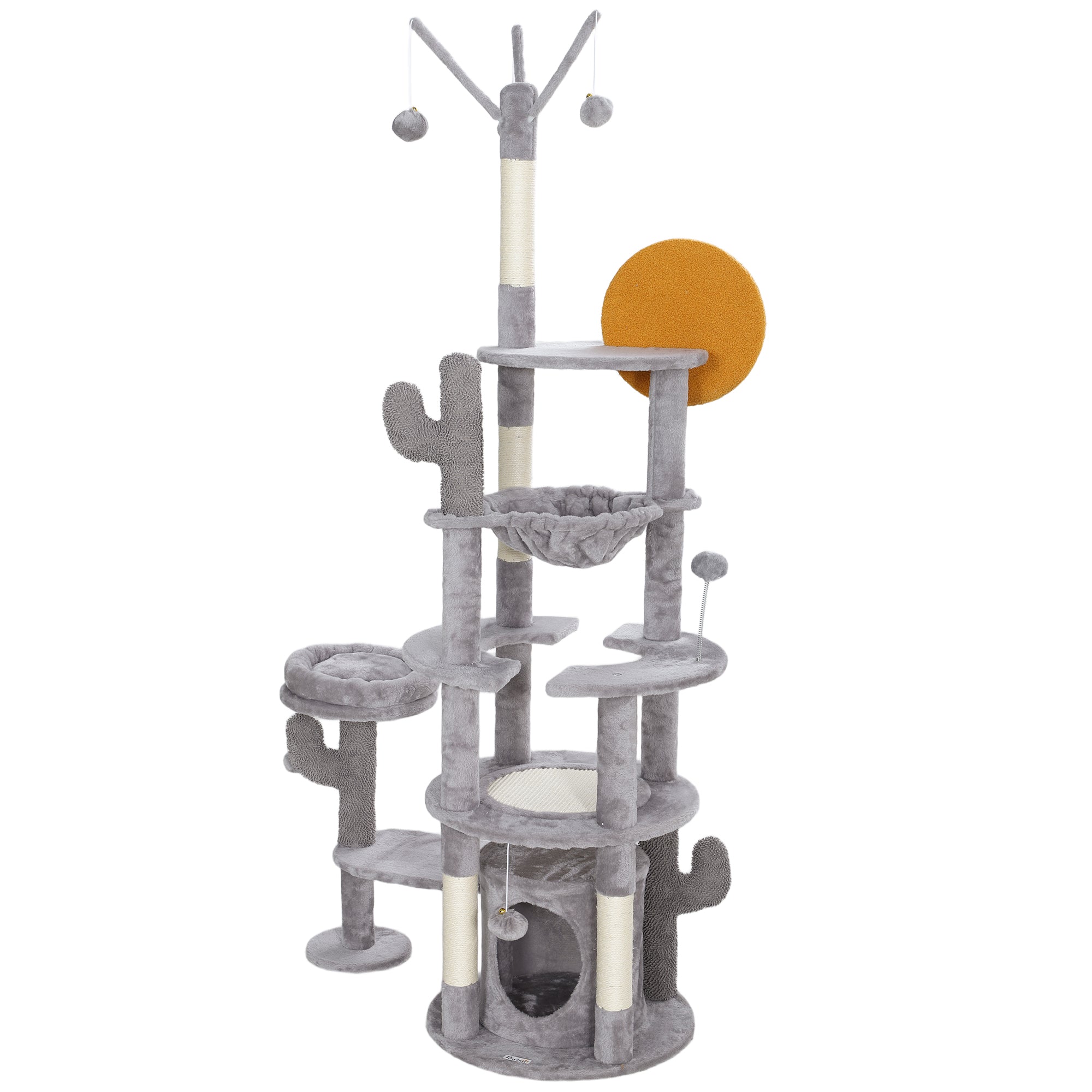 PawHut 71" Tall Cat Tree, Multi-Level Cat Tower for Indoor, Corner DIY Design with Scratching Posts, Sisal Pad, Condo, Bed, Hammock, Platforms, Balls, Activity Center, Light Grey