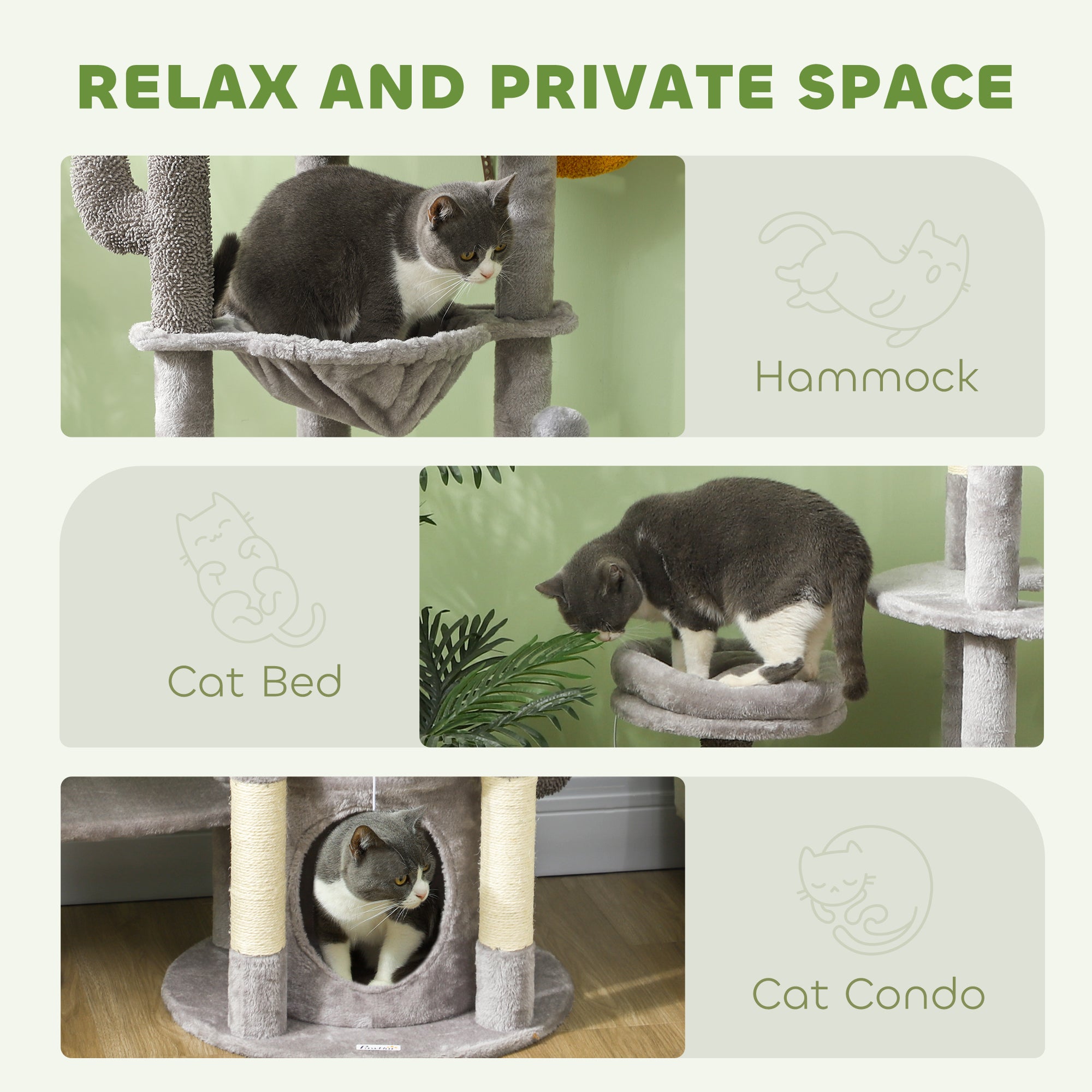 PawHut 71" Tall Cat Tree, Multi-Level Cat Tower for Indoor, Corner DIY Design with Scratching Posts, Sisal Pad, Condo, Bed, Hammock, Platforms, Balls, Activity Center, Light Grey