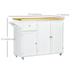 HOMCOM Rolling Kitchen Island on Wheels, Kitchen Island Cart with Rubber Wood Top, Towel Rack, Storage Cabinets and Drawer, White
