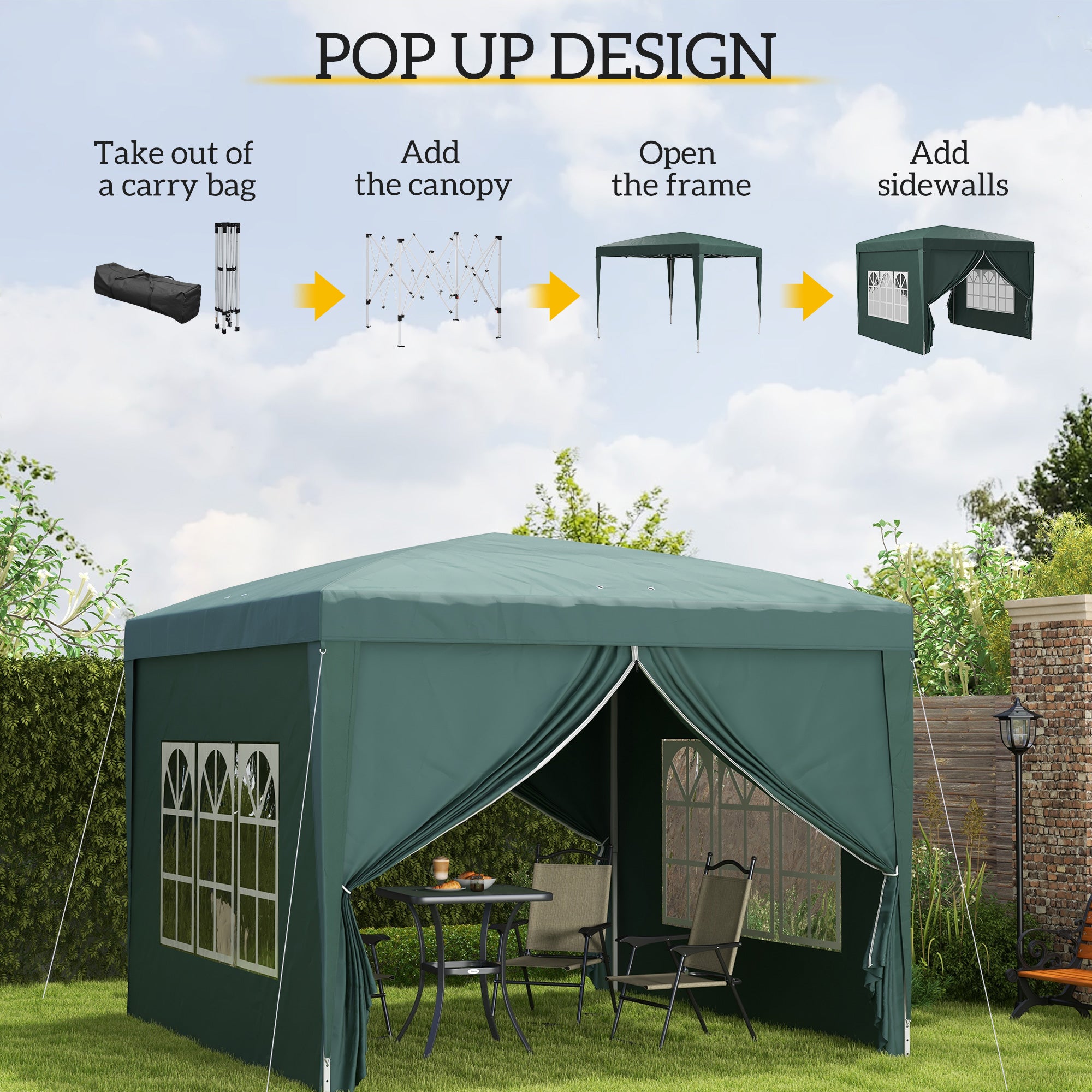 Outsunny 10'x10' Outdoor Pop Up Party Tent Gazebo Canopy with Carrying Bag (Green)