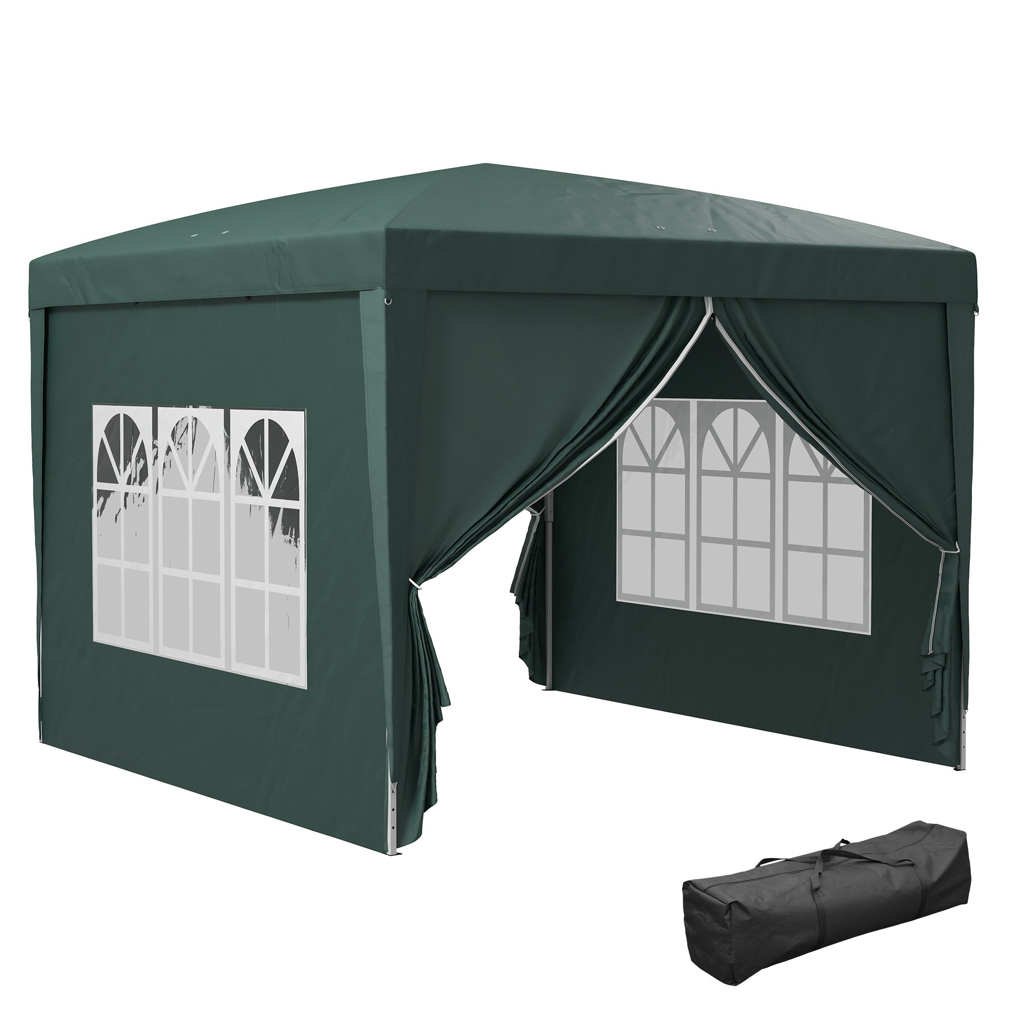 Outsunny 10'x10' Outdoor Pop Up Party Tent Gazebo Canopy with Carrying Bag (Green)