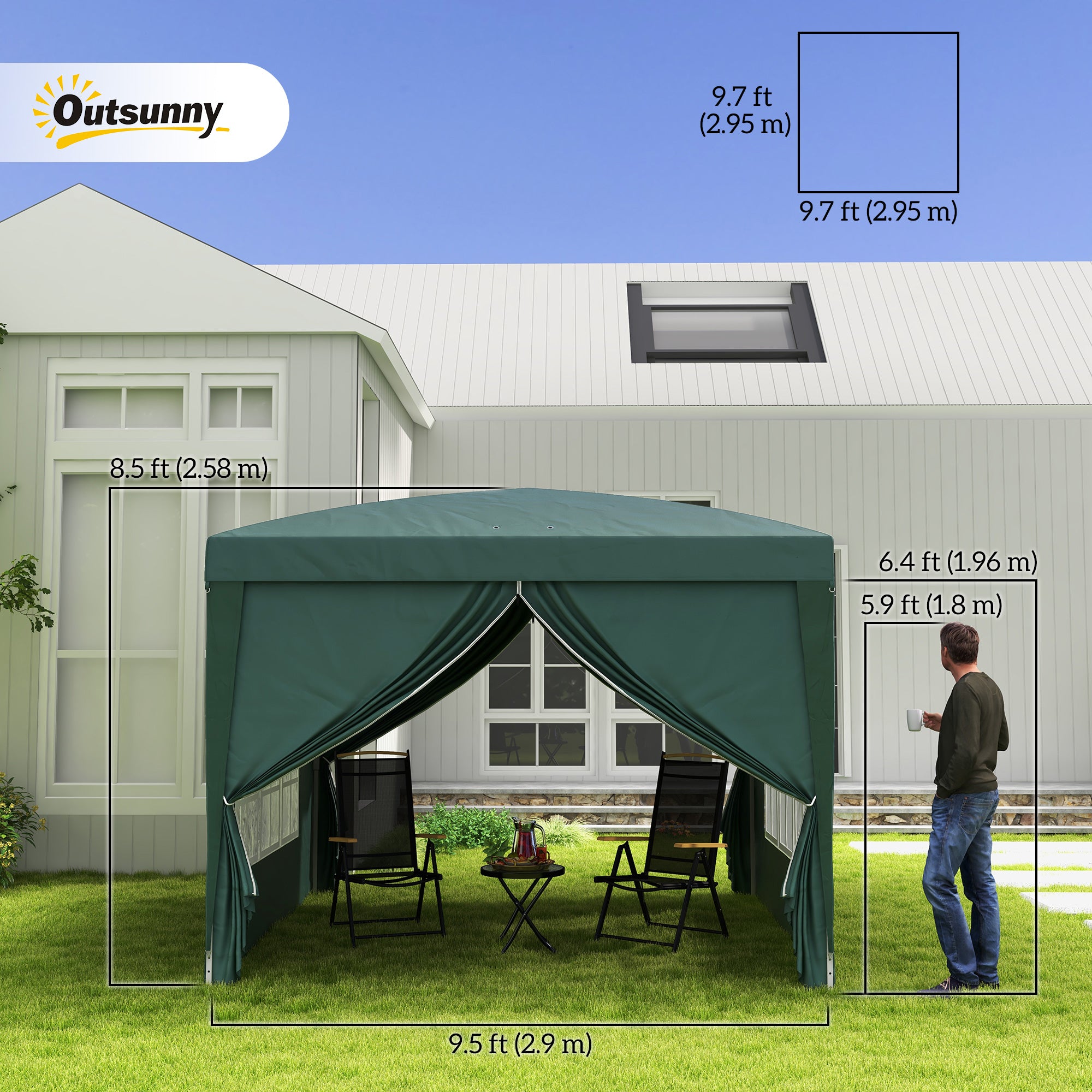 Outsunny 10'x10' Outdoor Pop Up Party Tent Gazebo Canopy with Carrying Bag (Green)