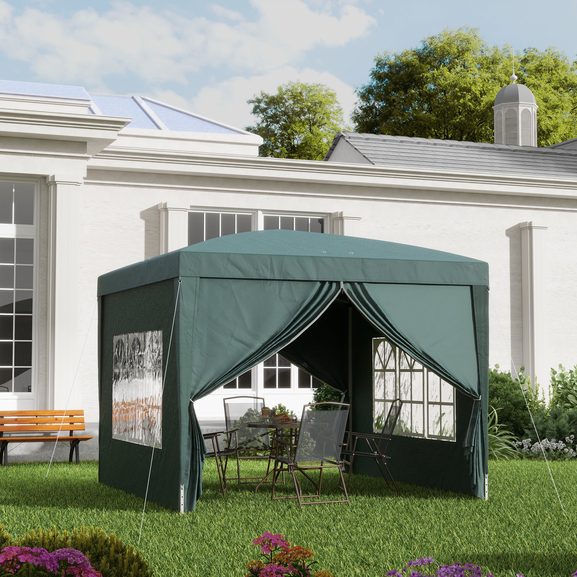 Outsunny 10'x10' Outdoor Pop Up Party Tent Gazebo Canopy with Carrying Bag (Green)