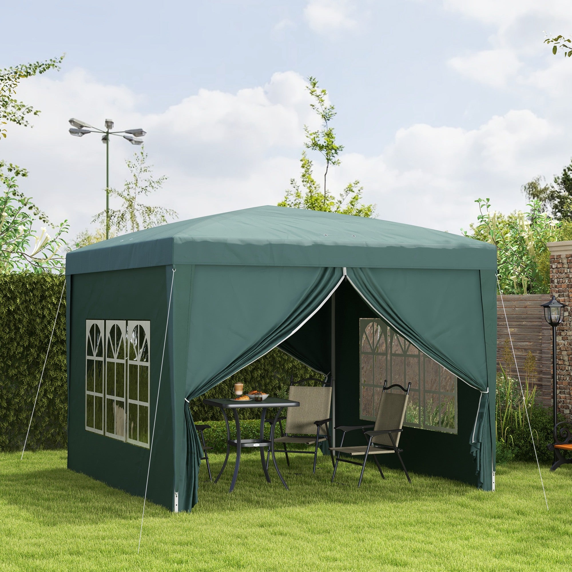 Outsunny 10'x10' Outdoor Pop Up Party Tent Gazebo Canopy with Carrying Bag (Green)