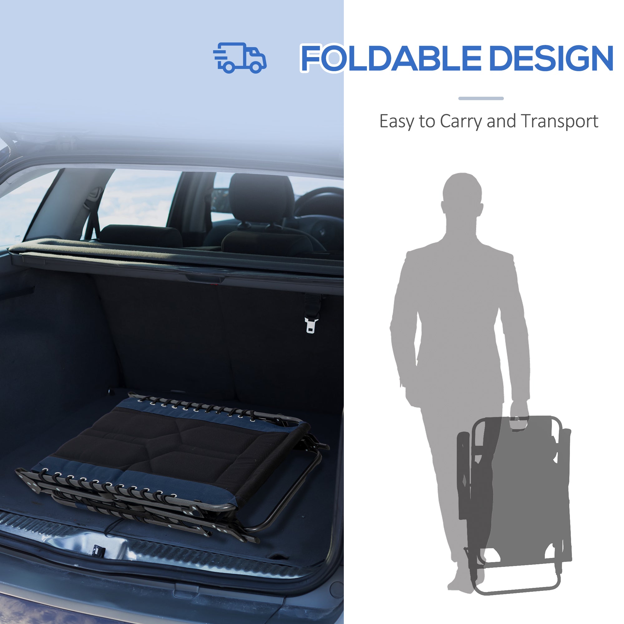 Outsunny Folding Chaise Lounge w/ 5-level Reclining Back, Outdoor Tanning Chair Lounge Chair w/ Padded Seat, Side Pocket, Headrest, Carry Strap, for Beach, Yard, Patio, Blue