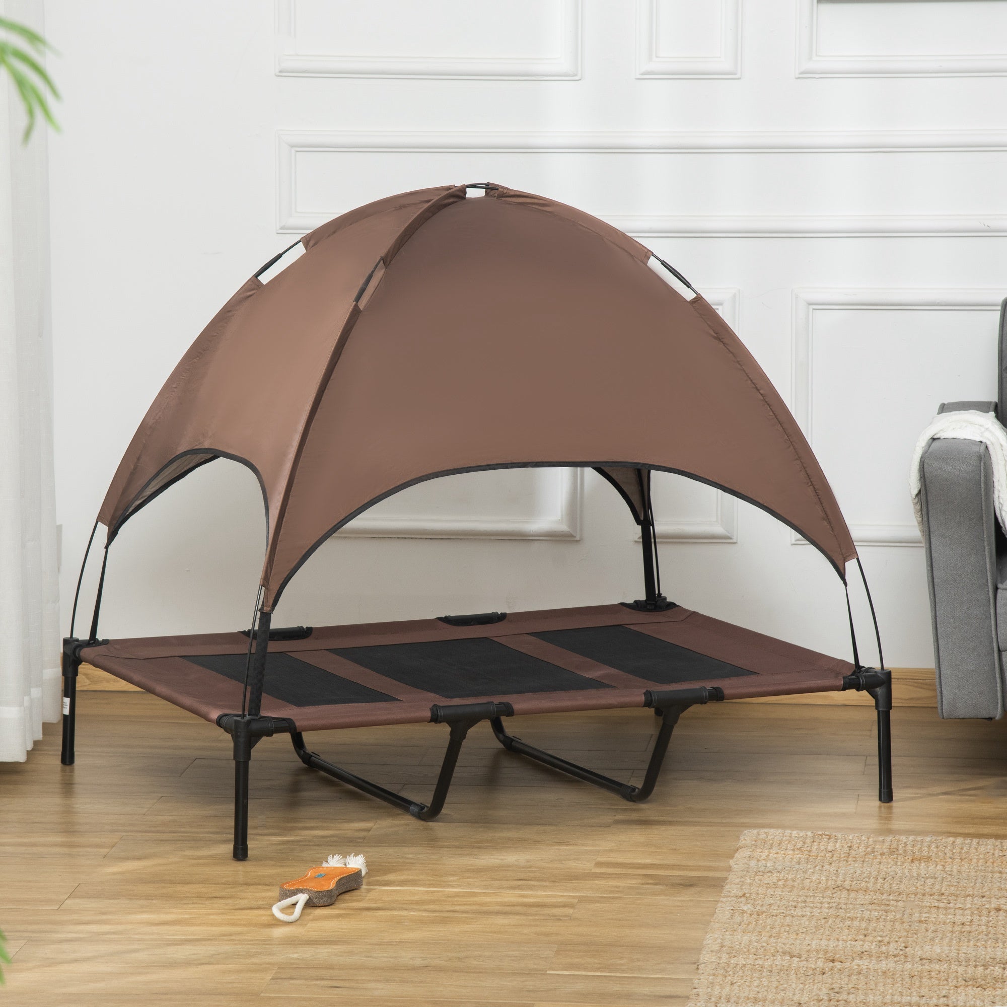 PawHut Elevated Dog Bed with Canopy, Portable Raised Dog Cot for XL Sized Dogs, Indoor & Outdoor, 48