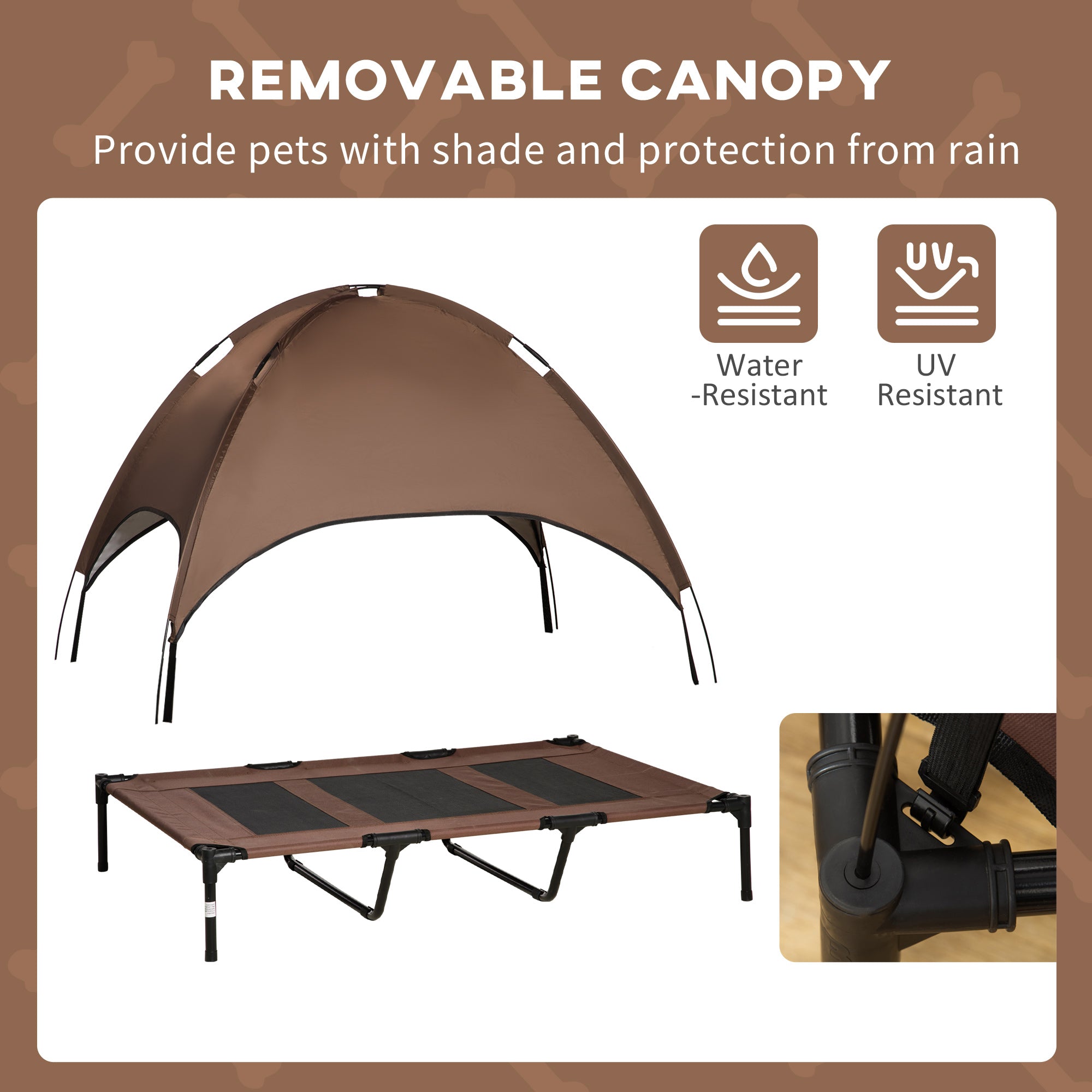 PawHut Elevated Dog Bed with Canopy, Portable Raised Dog Cot for XL Sized Dogs, Indoor & Outdoor, 48" x 36" x 43", Coffee