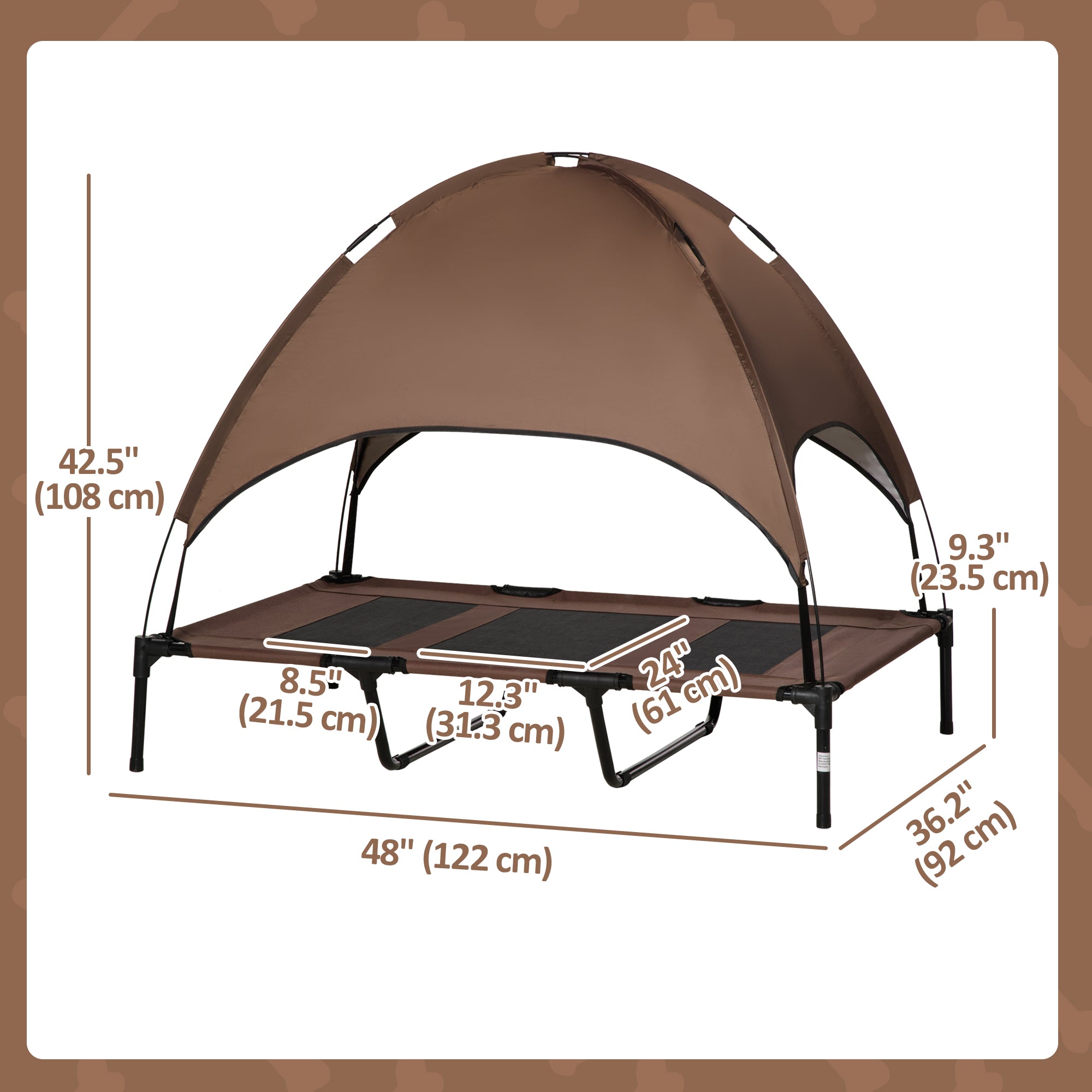 PawHut Elevated Dog Bed with Canopy, Portable Raised Dog Cot for XL Sized Dogs, Indoor & Outdoor, 48