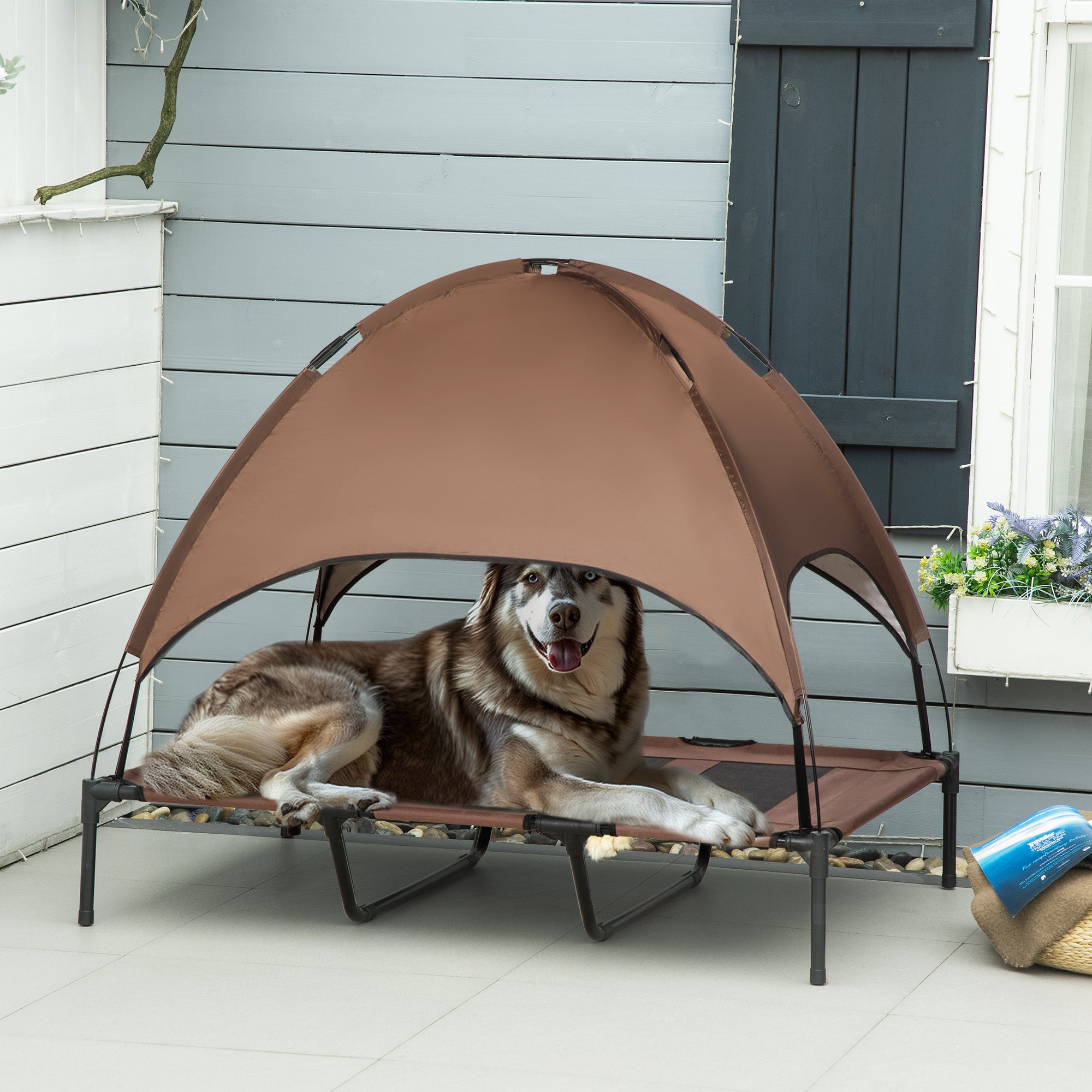 PawHut Elevated Dog Bed with Canopy, Portable Raised Dog Cot for XL Sized Dogs, Indoor & Outdoor, 48