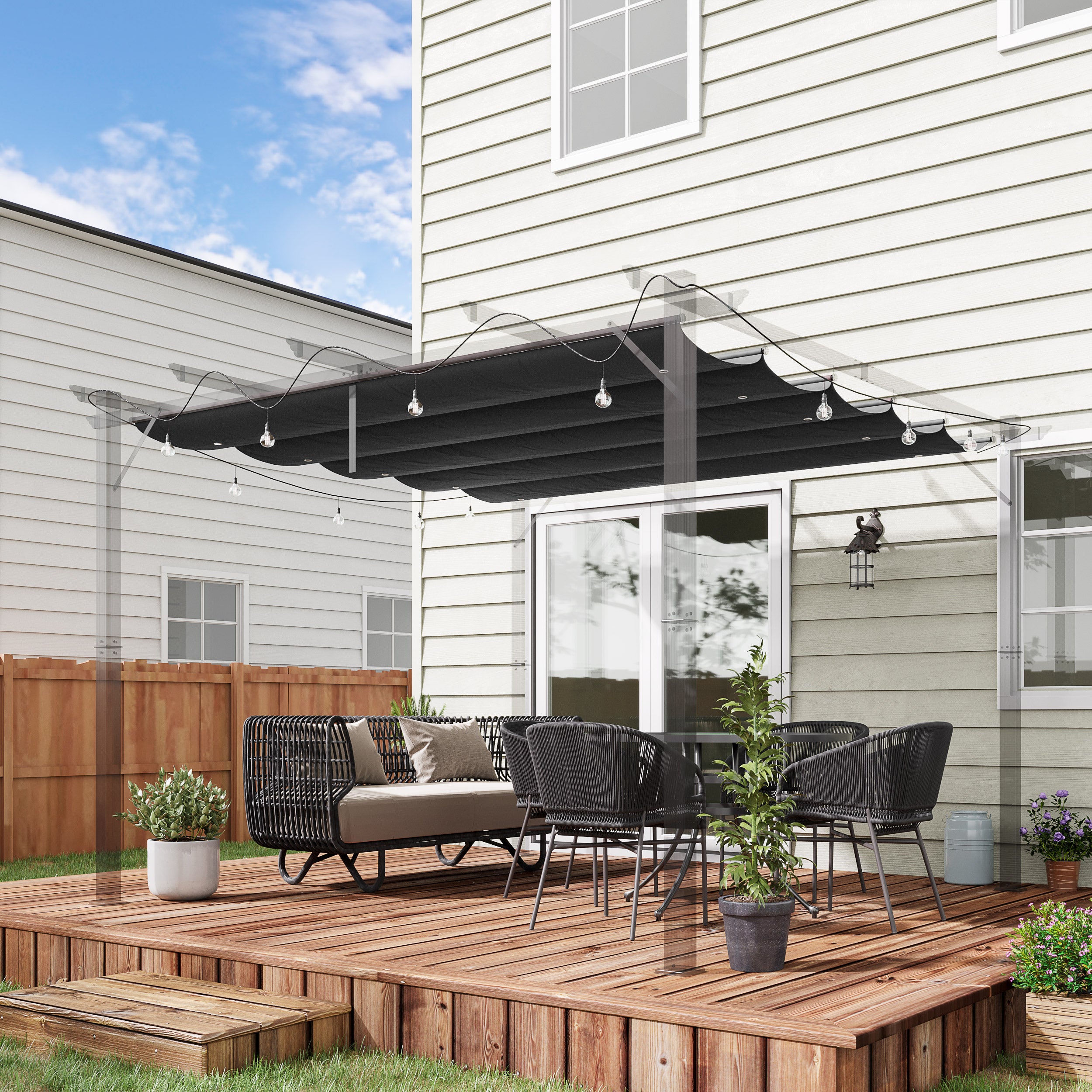 Outsunny Retractable Replacement Pergola Canopy for 10' x 10' Pergola, Pergola Cover Replacement, Dark Grey