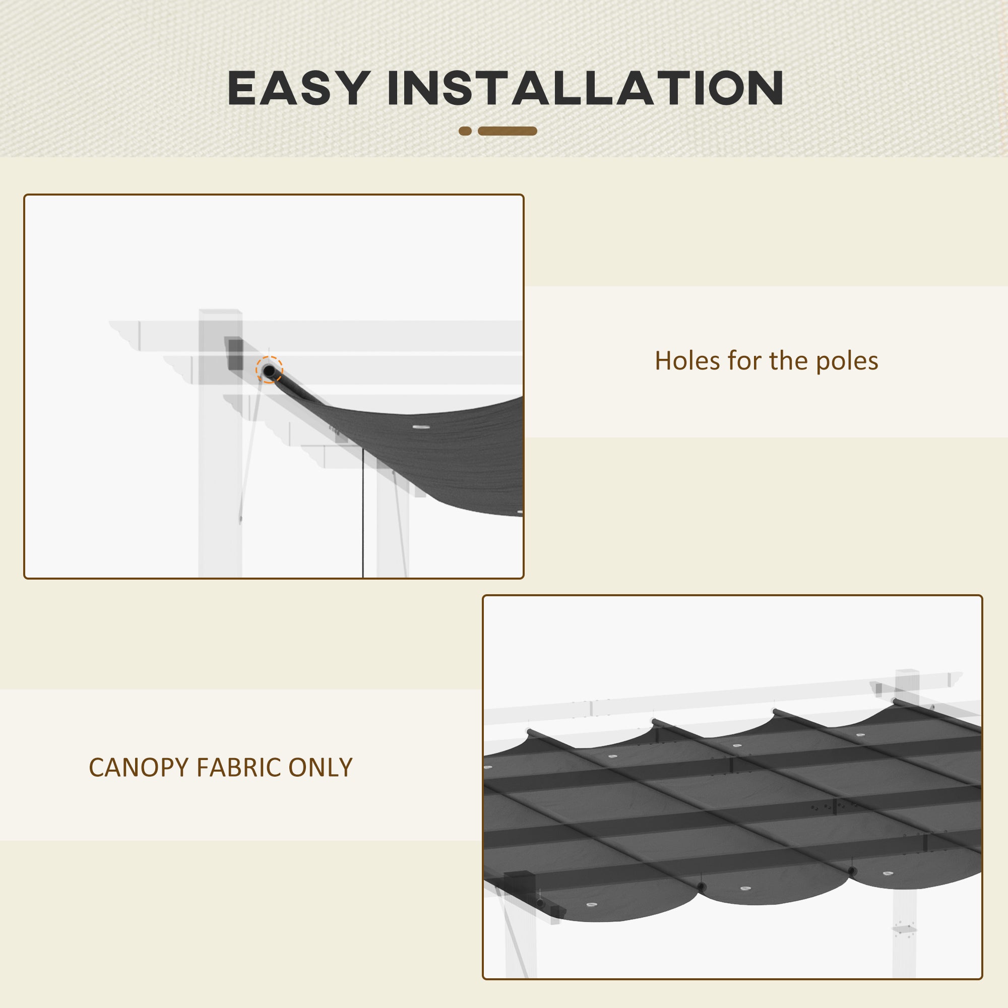 Outsunny Retractable Replacement Pergola Canopy for 10' x 10' Pergola, Pergola Cover Replacement, Dark Grey