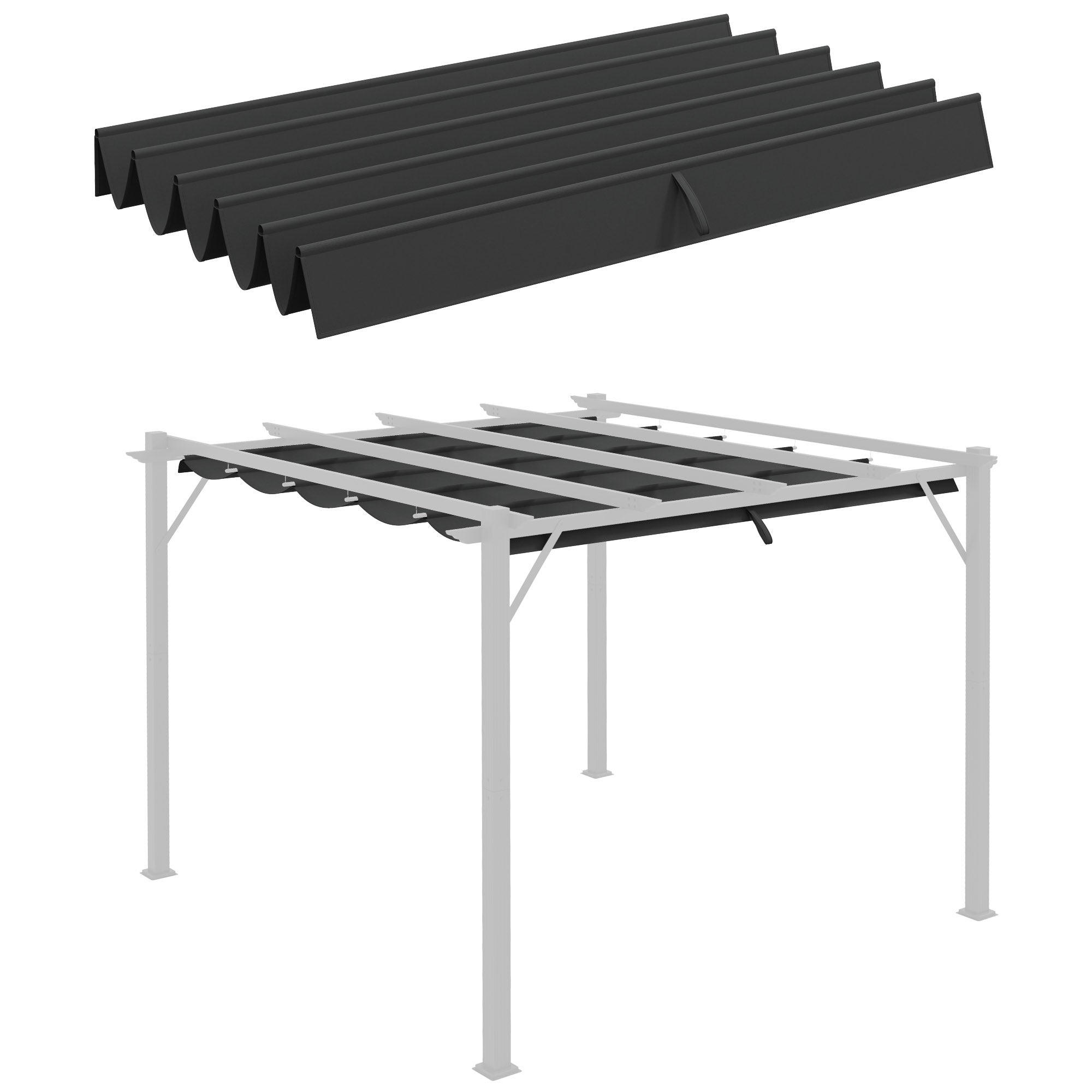 Outsunny Retractable Replacement Pergola Canopy for 10' x 10' Pergola, Pergola Cover Replacement, Dark Grey