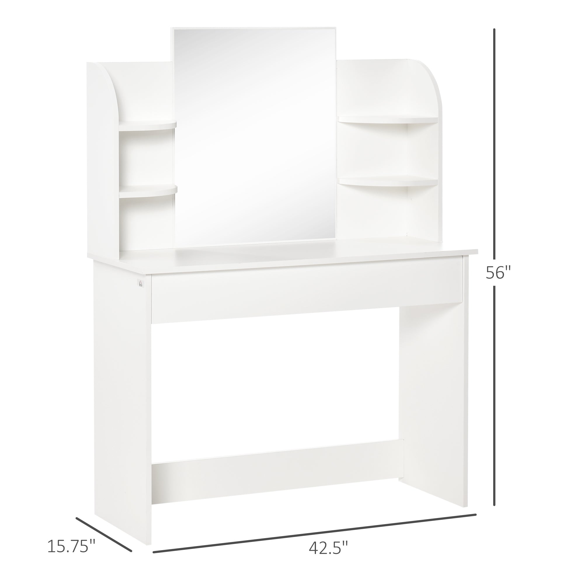 HOMCOM Vanity Table Wood Dressing Table w/ Makeup Mirror, Big Drawers, Open Shelf for Bedroom White