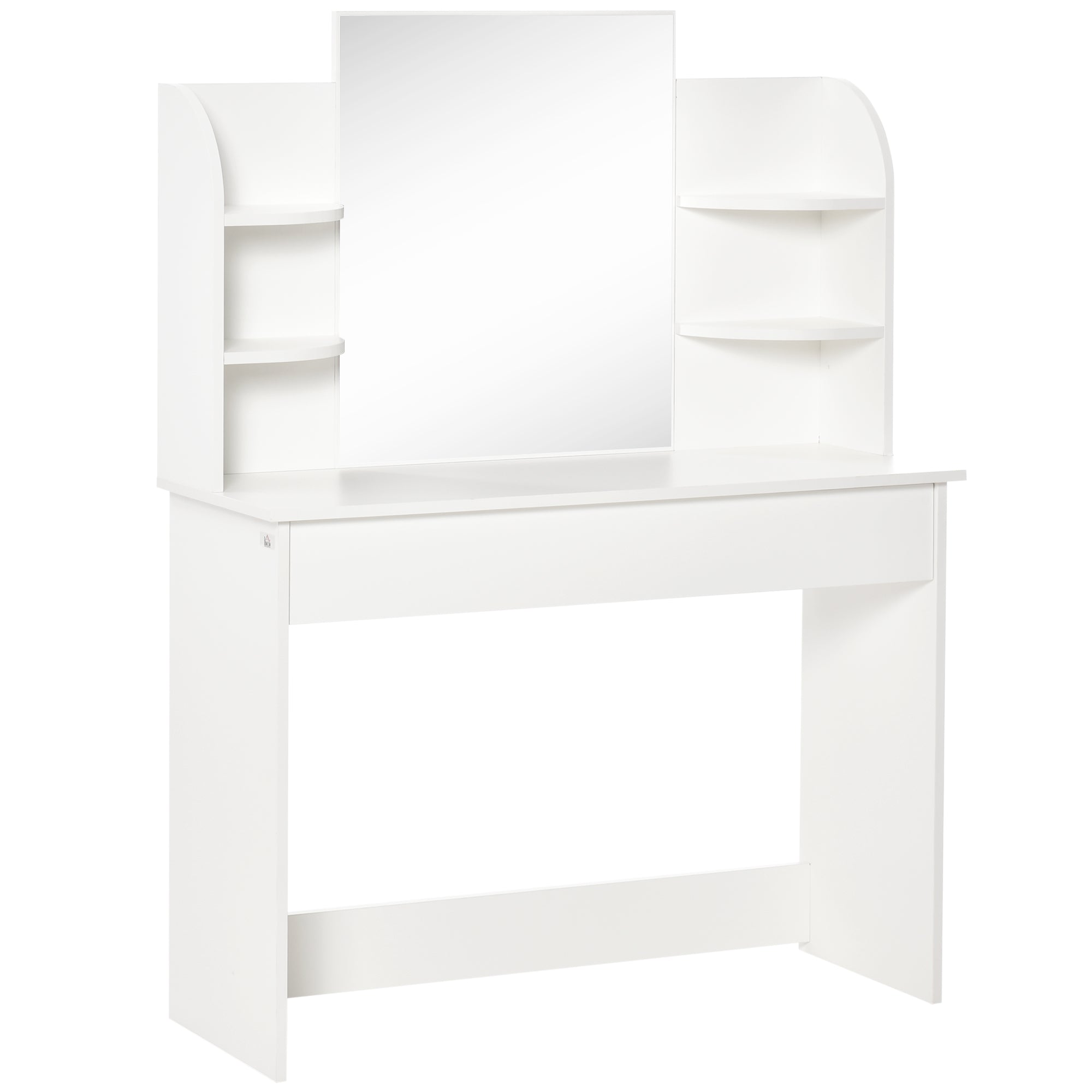 HOMCOM Vanity Table Wood Dressing Table w/ Makeup Mirror, Big Drawers, Open Shelf for Bedroom White